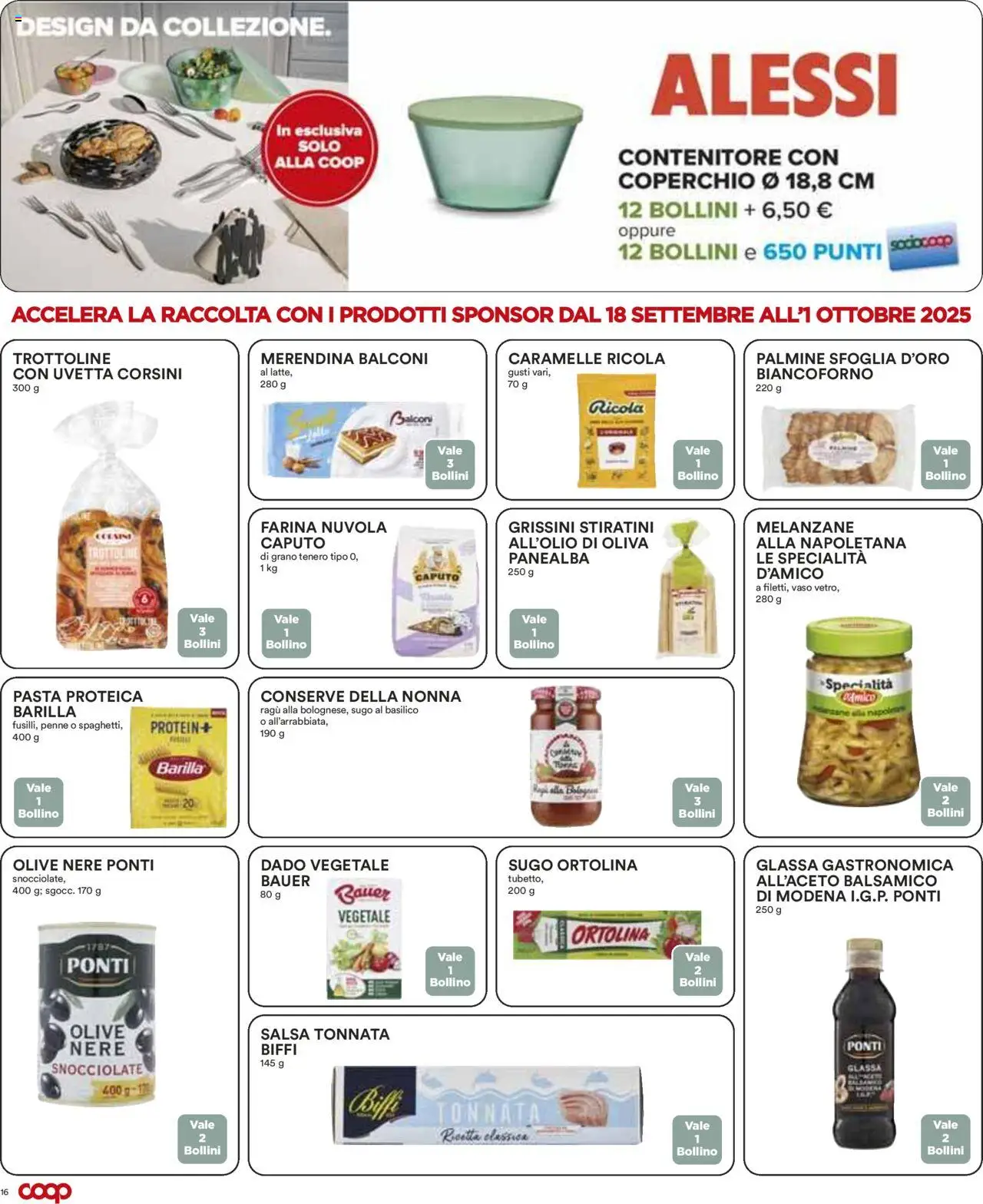 Volantino COOP del 18.09.2025 | Pagina: 16 | Prodotti: Salsa, Contenitore, Grissini, Penne
