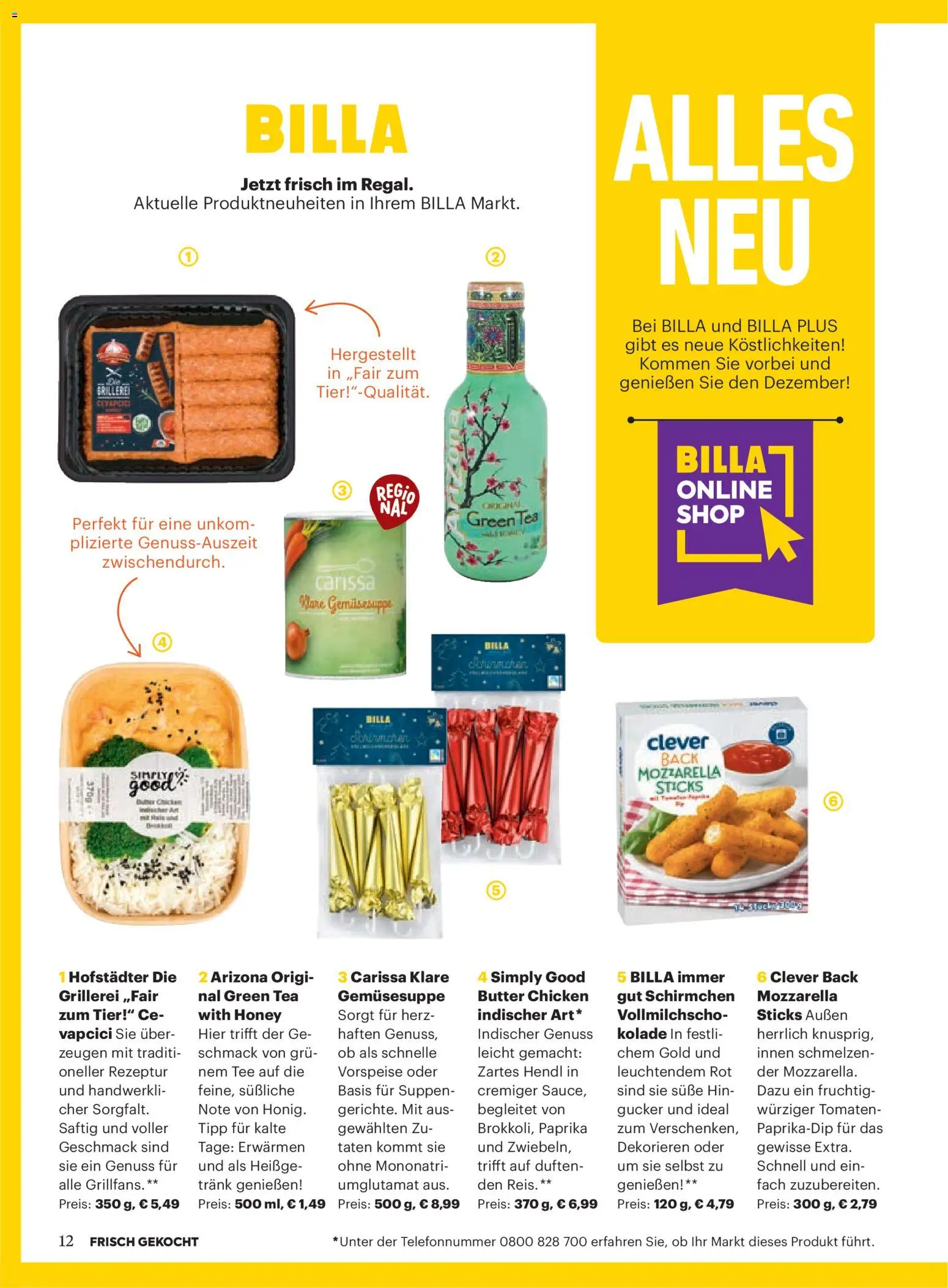 Billa  Frisch Gekocht gültig ab 01.12.2025 | Seite: 12 | Produkte: Butter, Tomaten, Tee