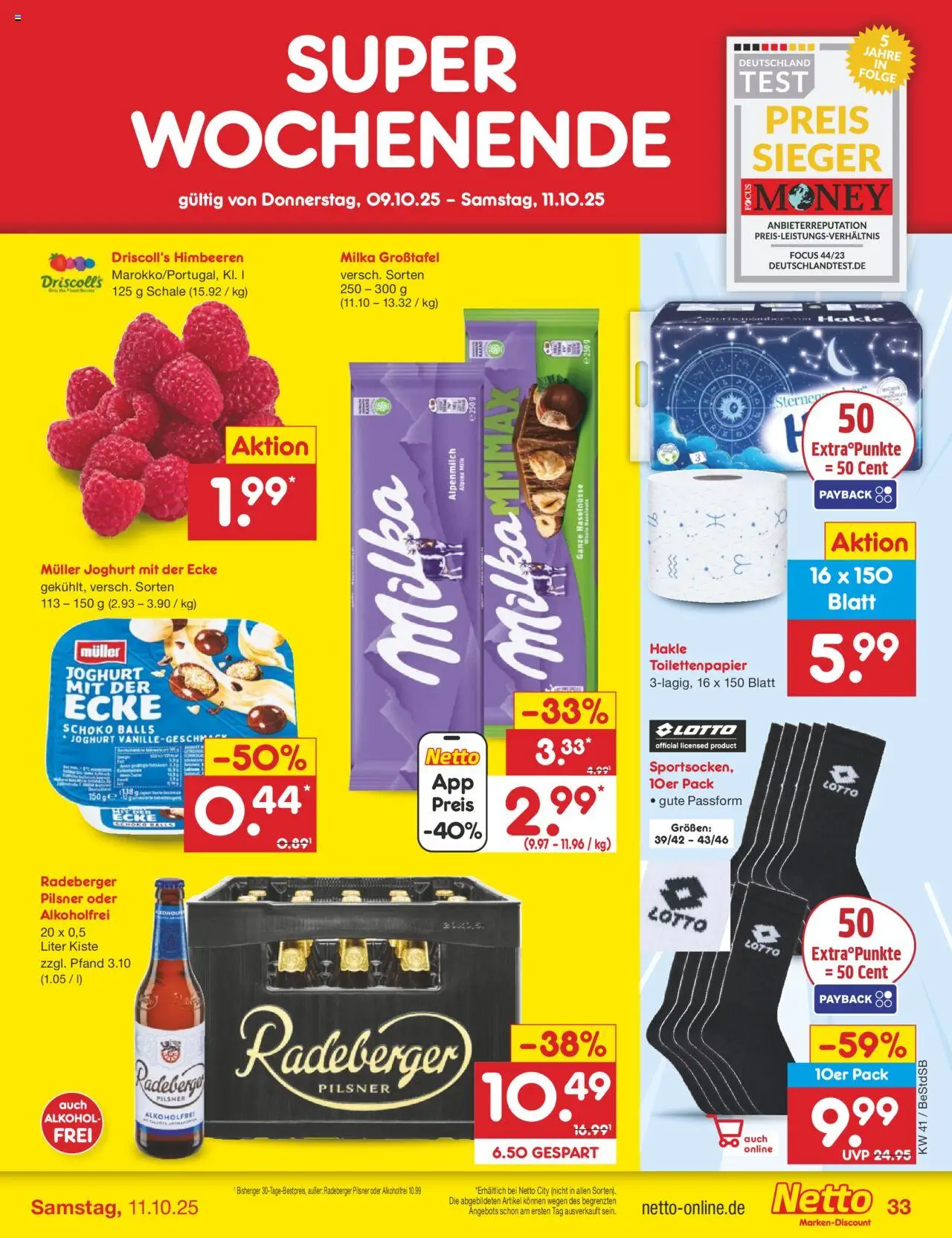 Netto Marken-Discount Prospekt 	 – gültig ab 06.10.2025 | Seite: 39 | Produkte: Himbeeren, Joghurt, Radeberger pilsner, Toilettenpapier