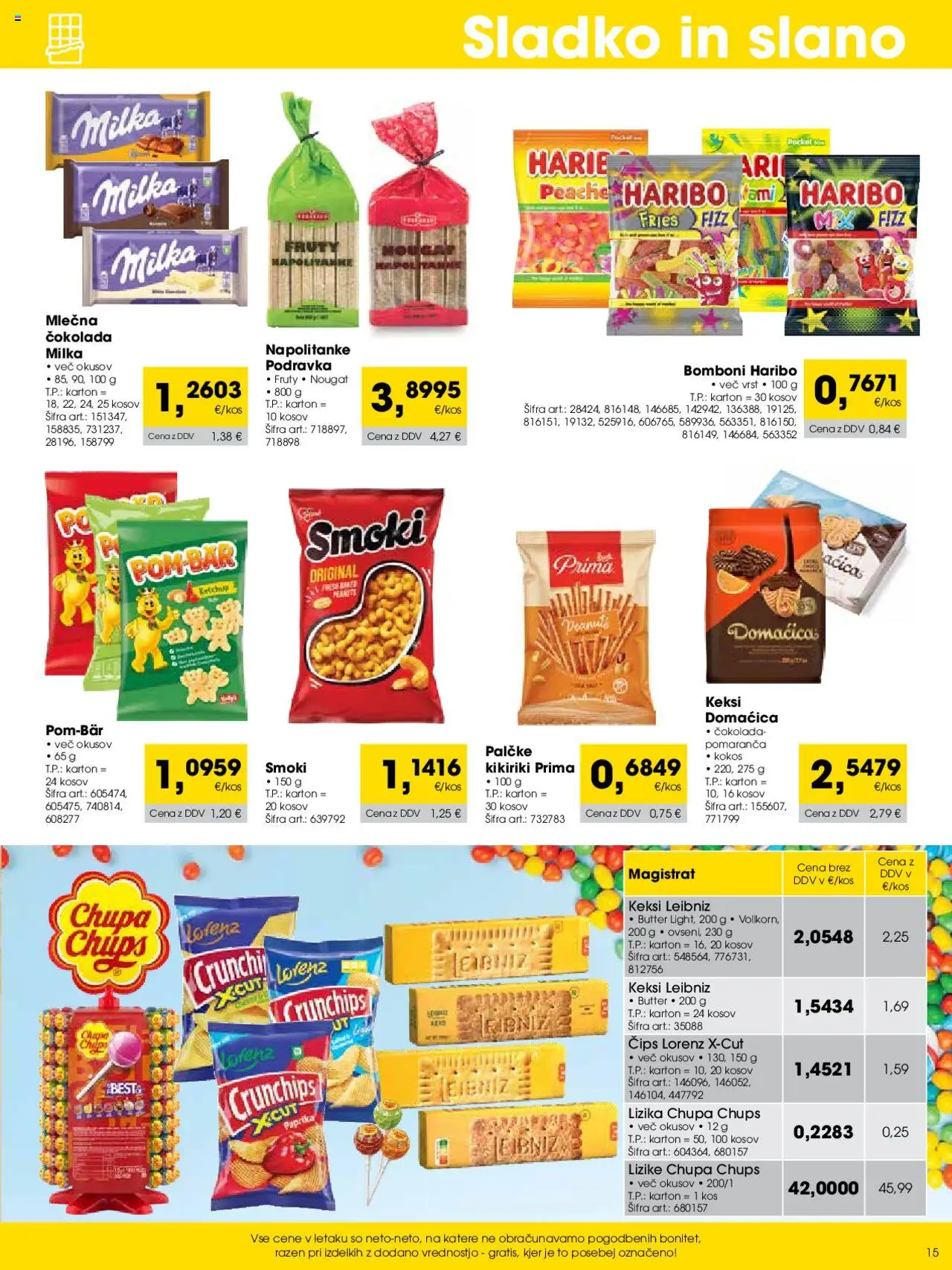 Tuš katalog cash & carry trgovec │ velja od 01.08.2025 | Stran: 15 | Izdelki: Napolitanke, Keksi, Kos, Cokolada