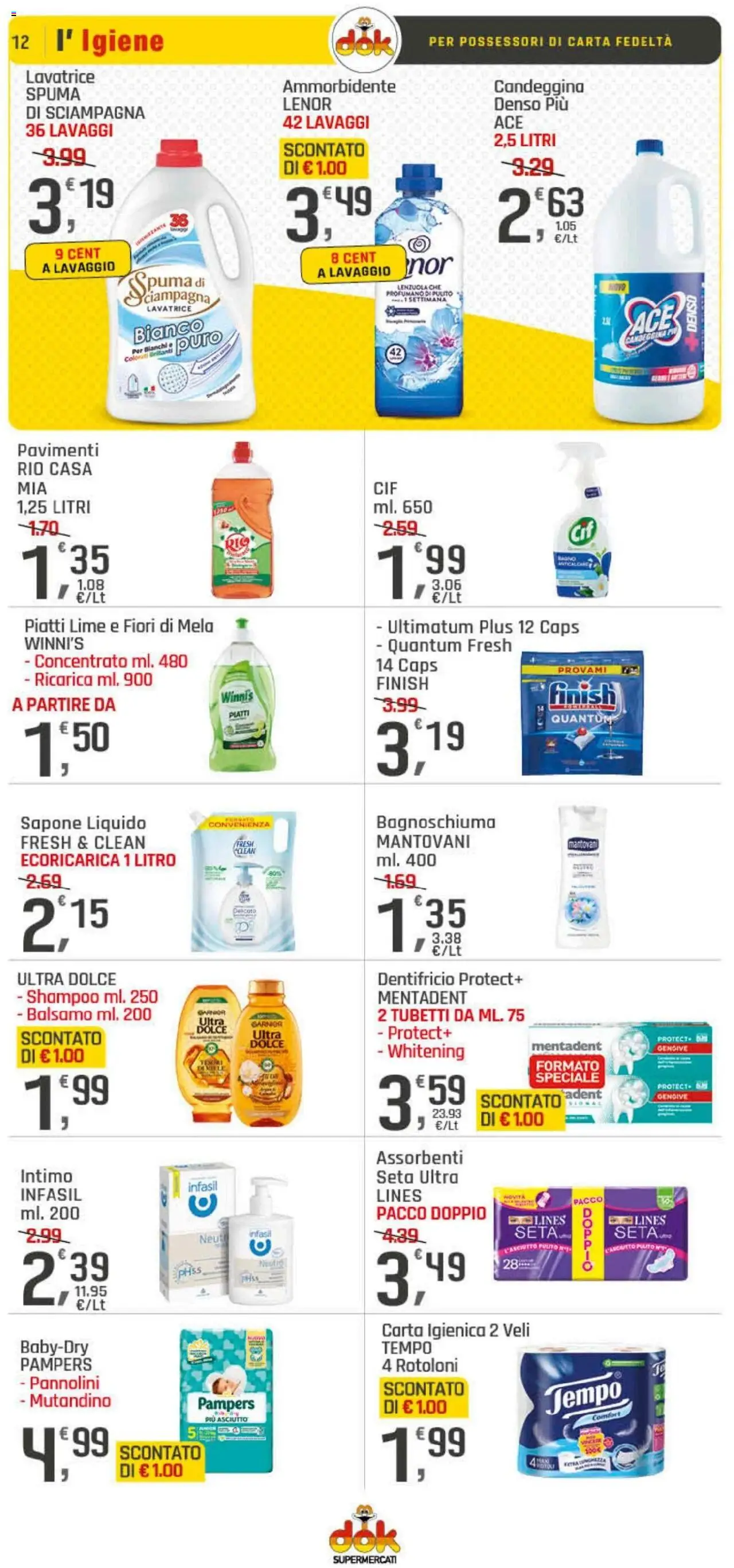 Volantino DOK del 08.08.2025 | Pagina: 12 | Prodotti: Carta igienica, Lime, Lavatrice, Pampers
