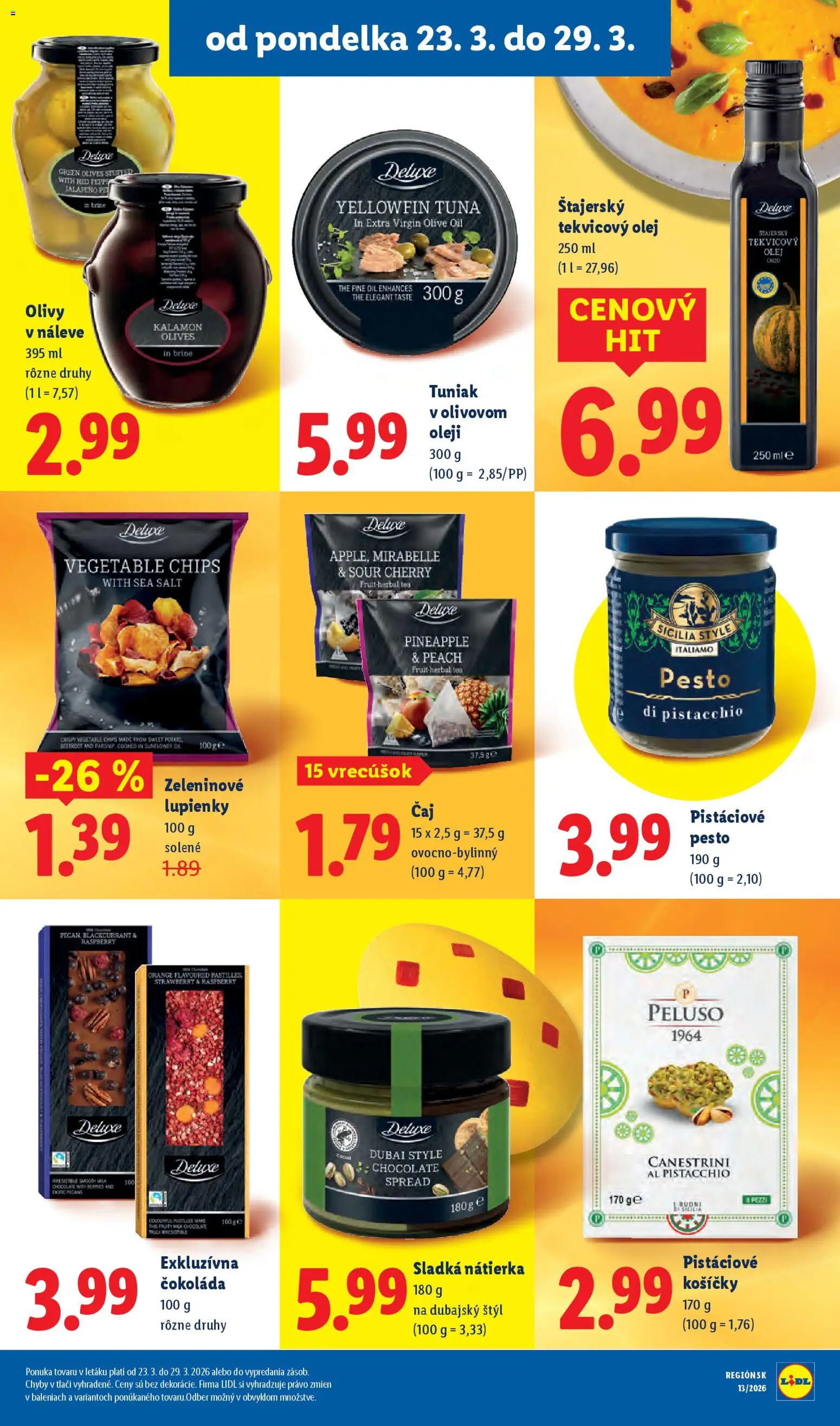 Nové Lidl akcie – leták je platný od 23.03.2026 | Strana: 23 | Produkty: Olej, Tuniak, Čaj, Čokoláda