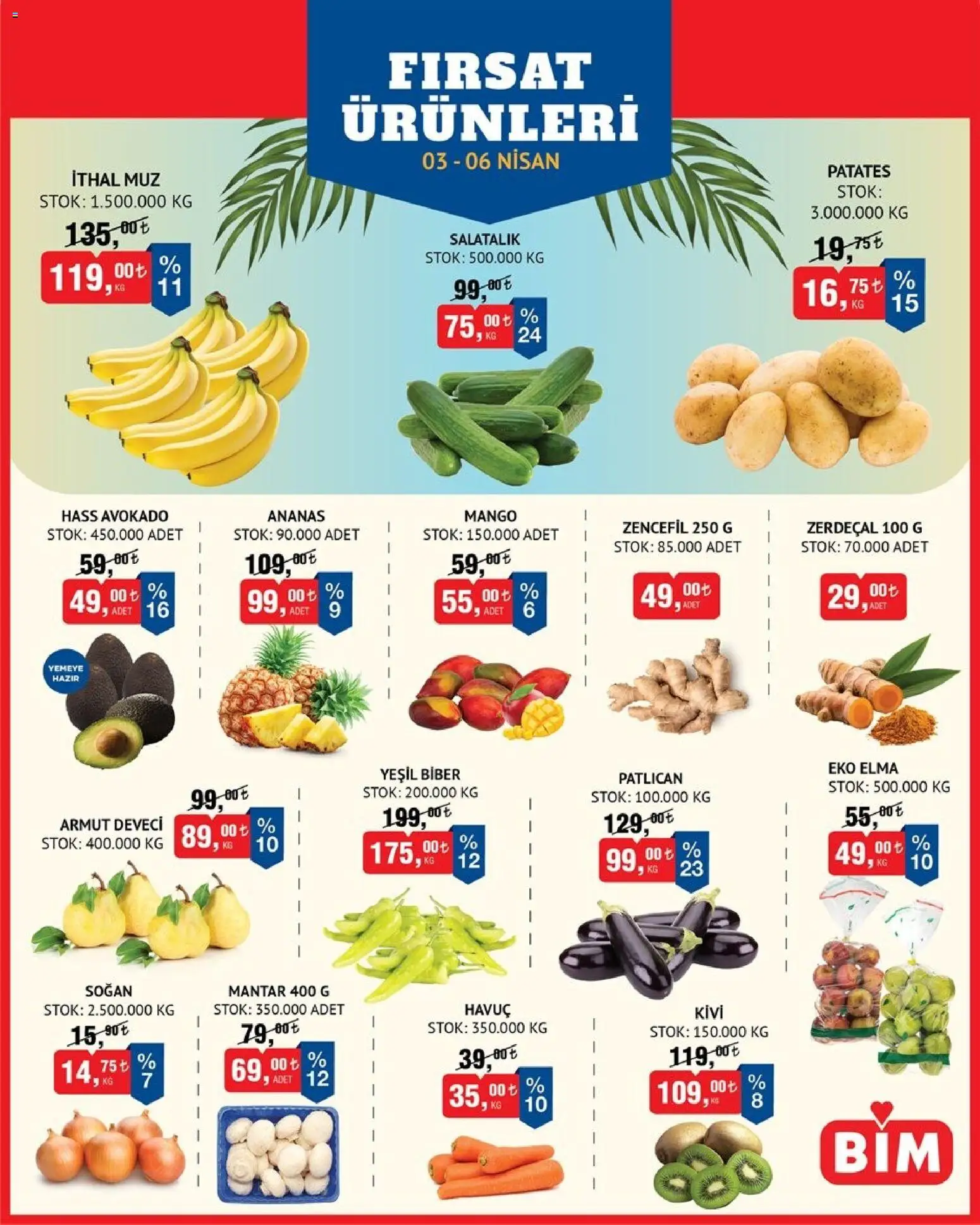 BİM - İndirimli Ürünler - 03.04.2026 tarihinden itibaren geçerlidir | Sayfa: 2 | Ürünler: Salatalık, Patlıcan, Zencefil, Mantar