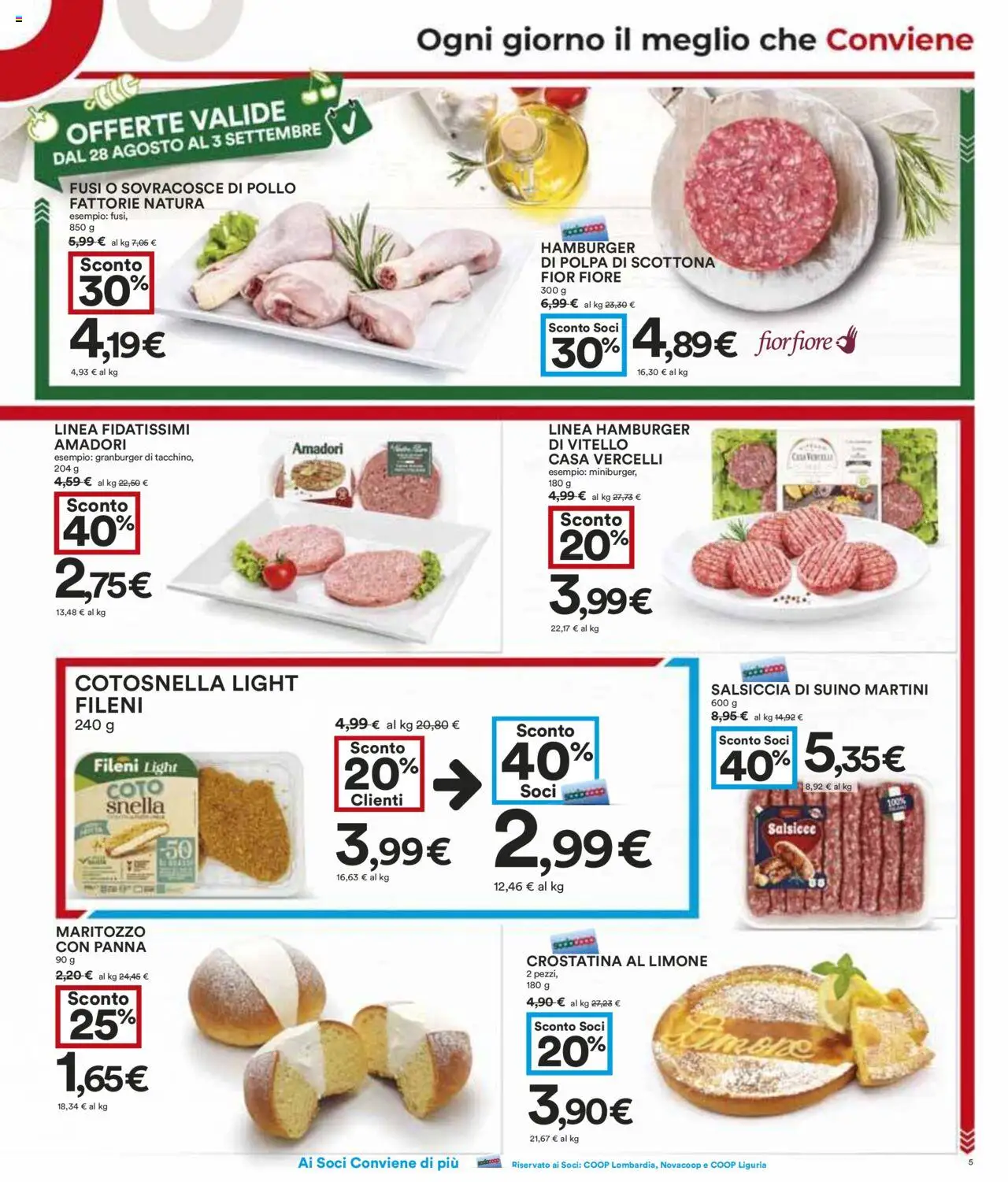 Volantino COOP del 21.08.2025 | Pagina: 5 | Prodotti: Pollo, Panna, Salsiccia, Hamburger