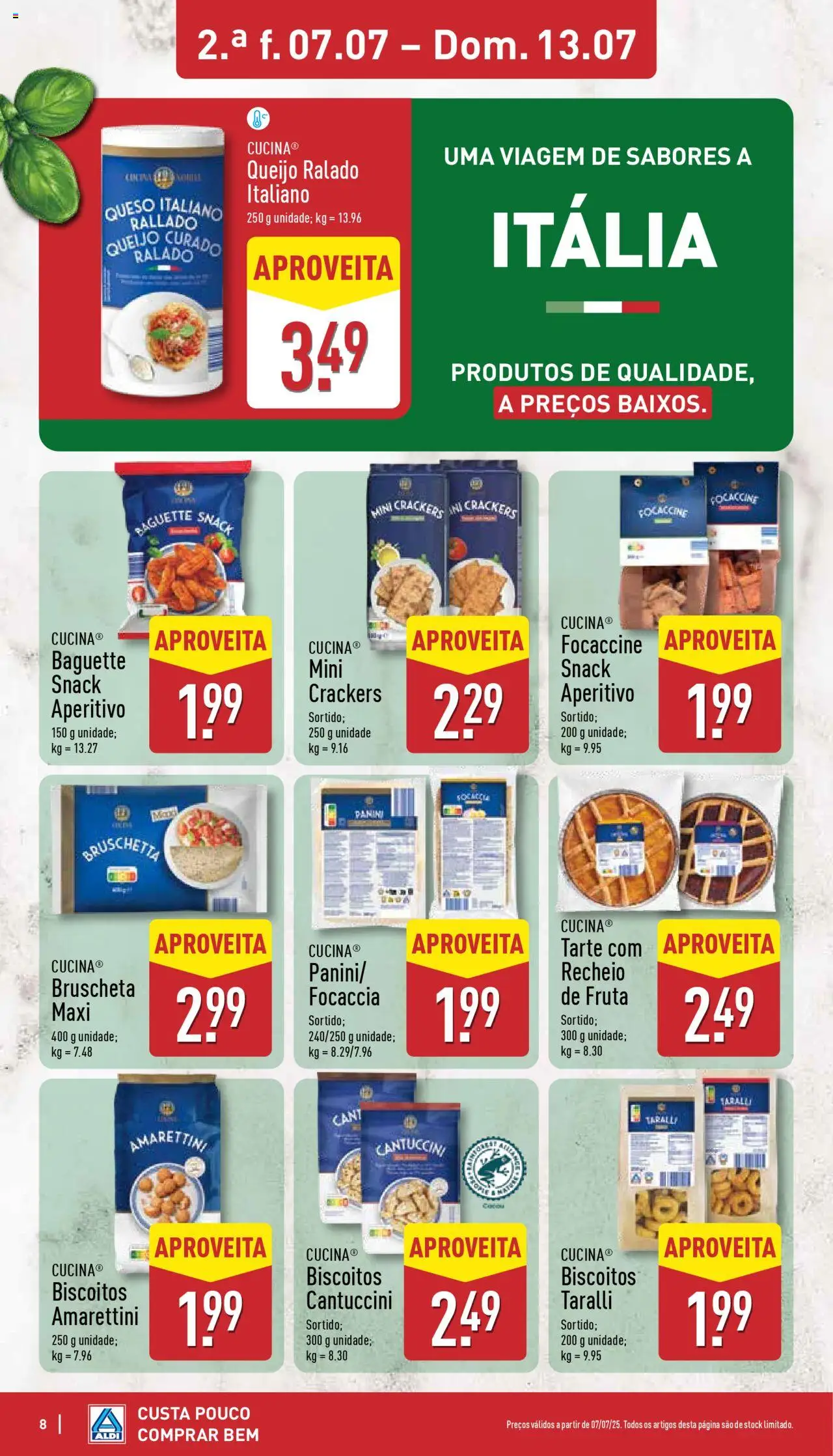 Aldi folheto │ válido de 07.07.2025 | Página: 8 | Produtos: Queijo, Tarte, Biscoitos