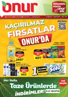 19.08.2025 tarihinden itibaren geçerli olan Onur Market kataloğu önizlemesi