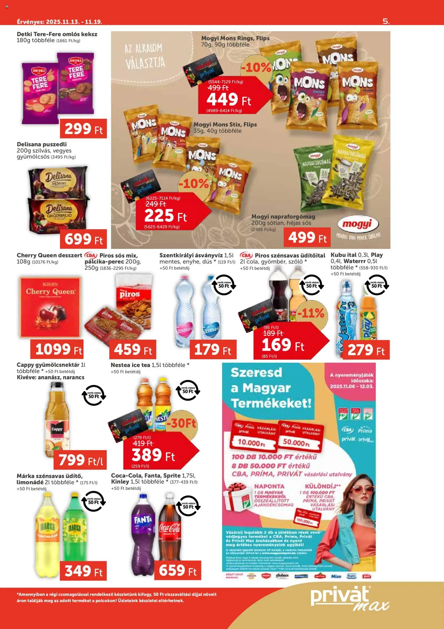 PRIVÁT akciós ujság - amely érvényes a következő dátumtól: 13.11.2025 | Oldal: 5 | Termékek: Napraforgómag, Coca Cola, Ásványvíz, Narancs