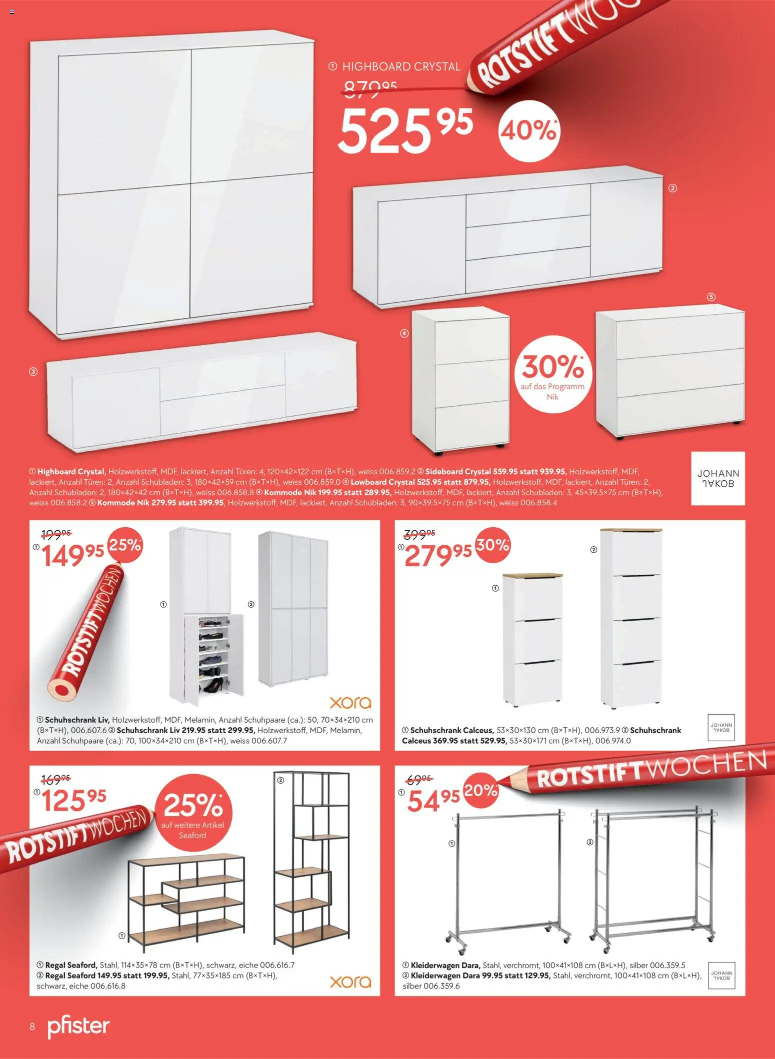 Pfister Aktionen – gültig ab 16.12.2025 | Seite: 8 | Produkte: Kommode, Regal, Schuhschrank, Lowboard