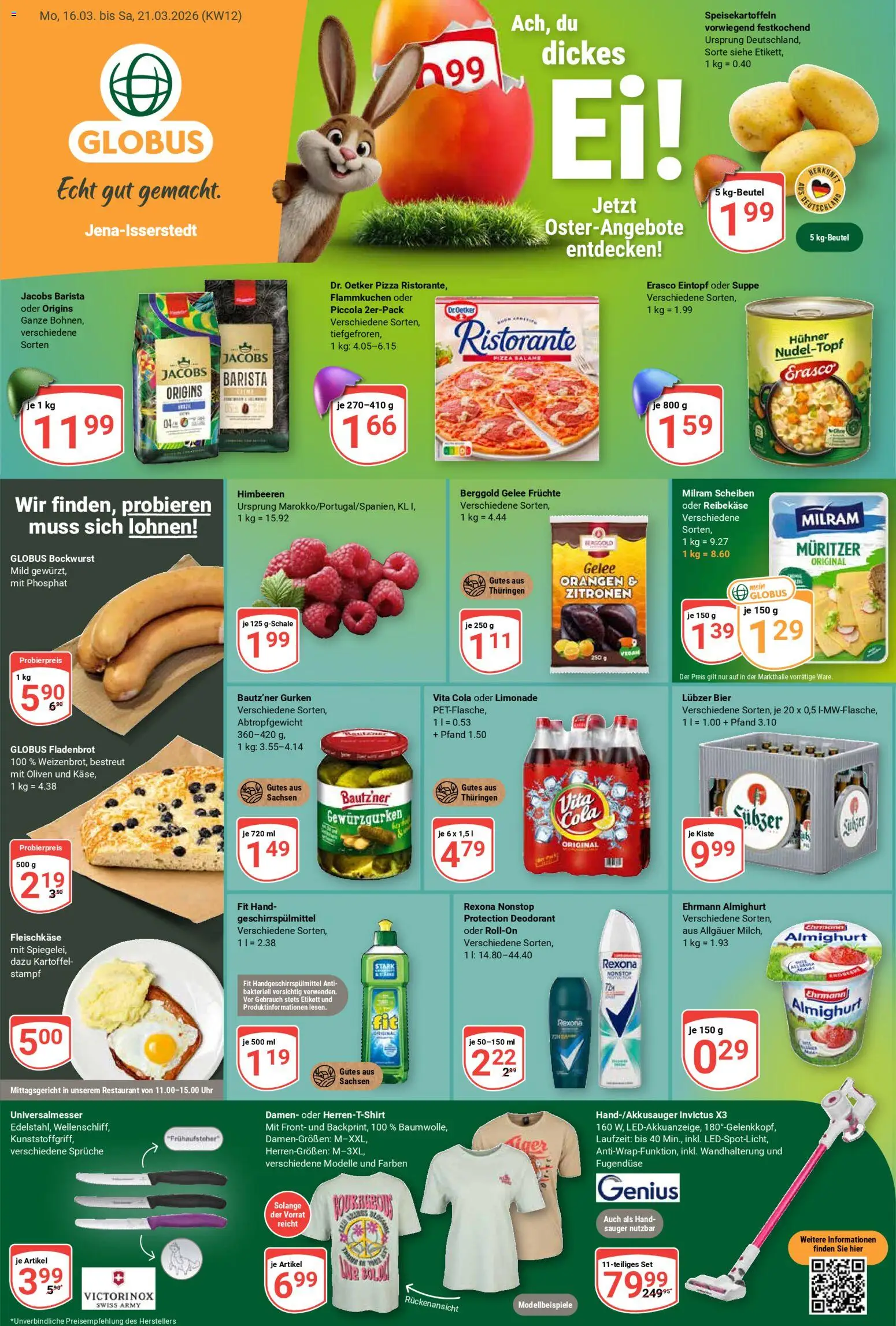 Globus Prospekt 	 – gültig ab 16.03.2026 | Seite: 1 | Produkte: Himbeeren, Limonade, Erasco, Zitronen