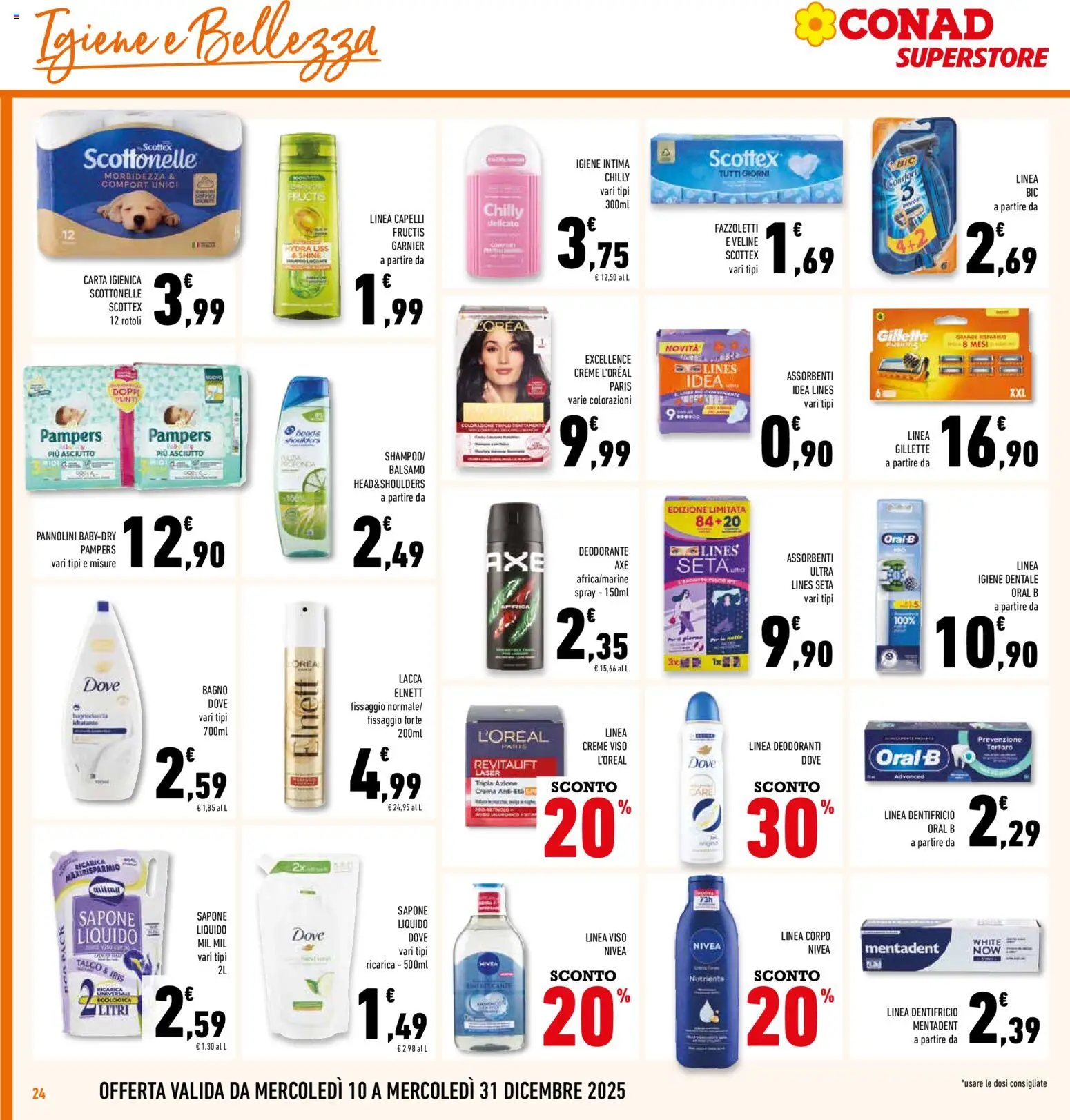 Volantino Conad del 10.12.2025 | Pagina: 24 | Prodotti: Lacca, Carta igienica, Deodorante, Fazzoletti