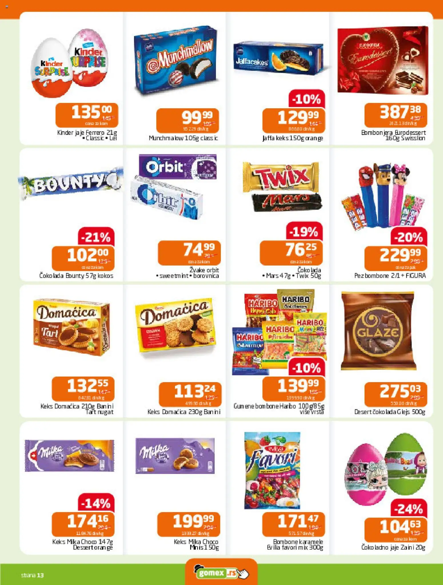 Gomex katalog - važi od 17.12.2025 | Strana: 13 | Proizvode: Twix, Haribo, Orbit, Domaćica