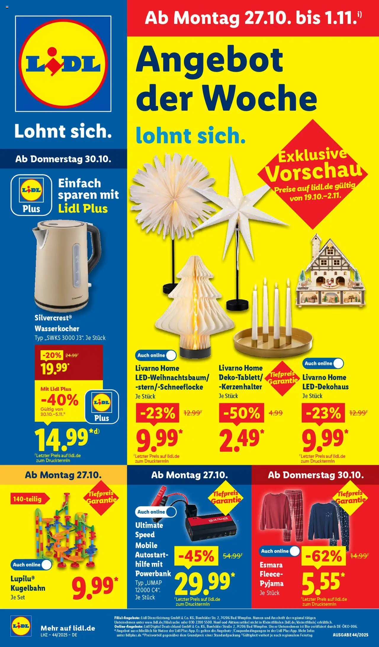 Lidl - Prospekt – gültig ab 27.10.2025 | Seite: 1 | Produkte: Wasserkocher, Bad, Pyjama, Powerbank