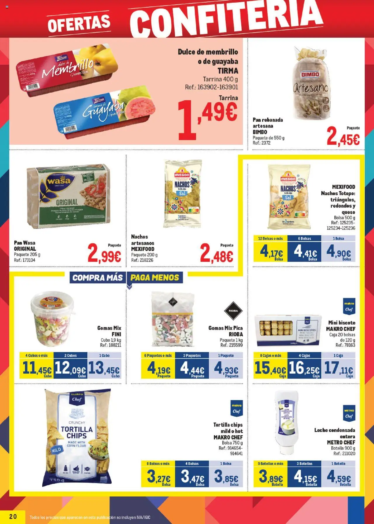 Makro - Precios Canarias │ válido desde el 06.10.2025 | Página: 20 | Productos: Καλτσάκια μισά, Leche, Queso, Bolsa