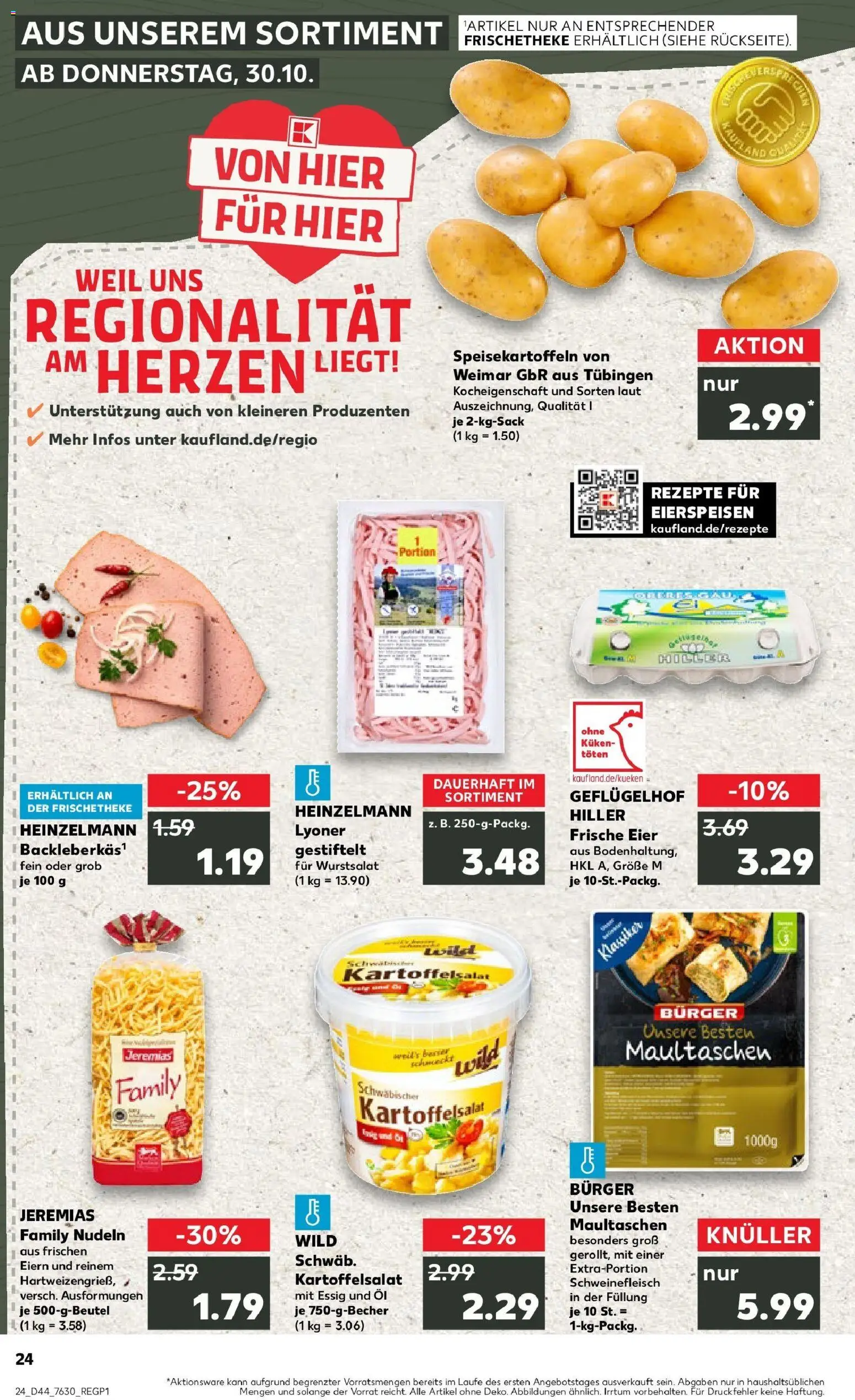 Kaufland prospekt Nagold	 – gültig ab 30.10.2025 | Seite: 24 | Produkte: Eier, Pasta, Schweinefleisch, Maultaschen