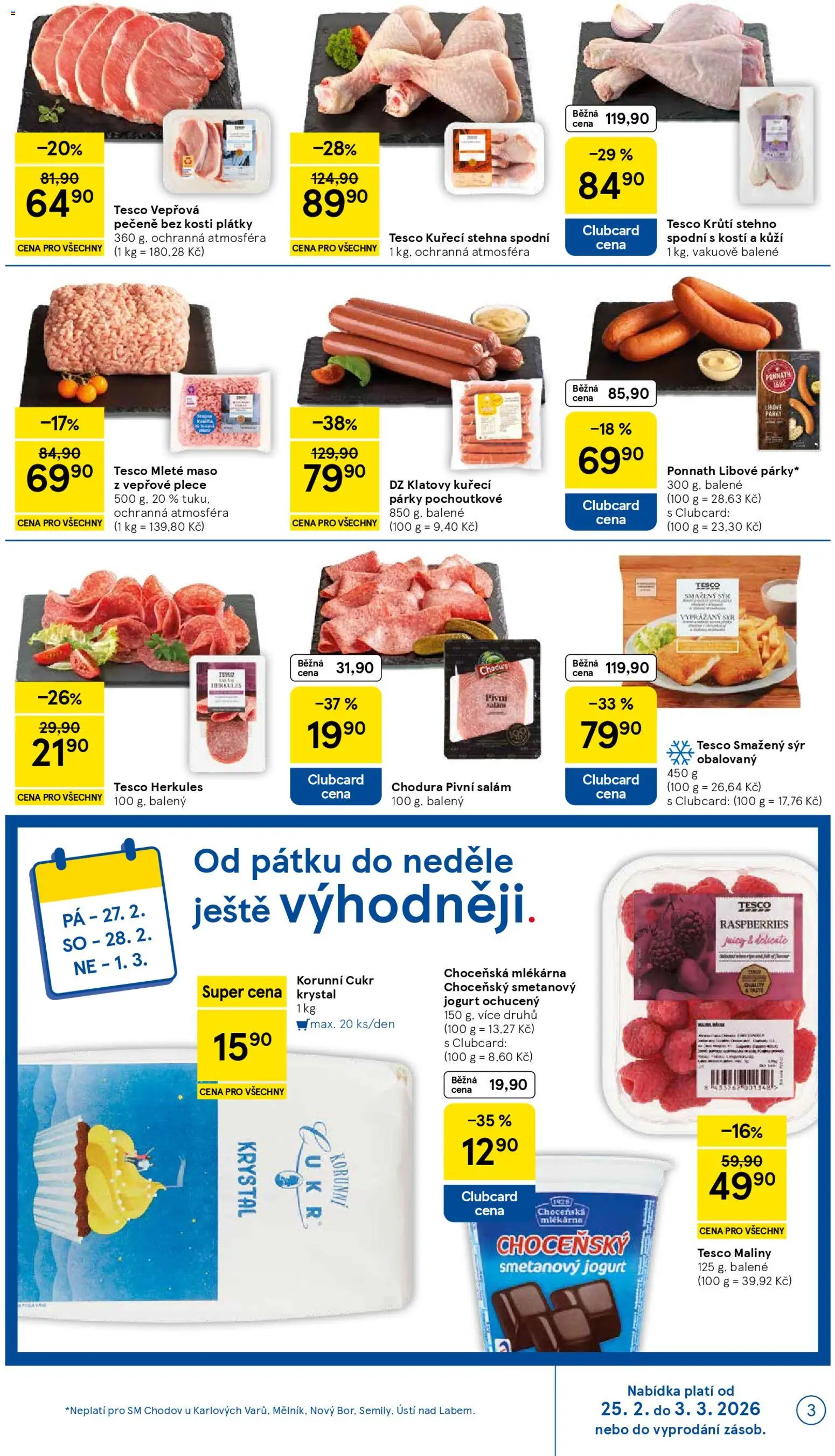 Tesco leták - Supermarket od 25.02.2026 | Strana: 3 | Produkty: Vepřová pečeně, Salám, Cukr, Cukr krystal