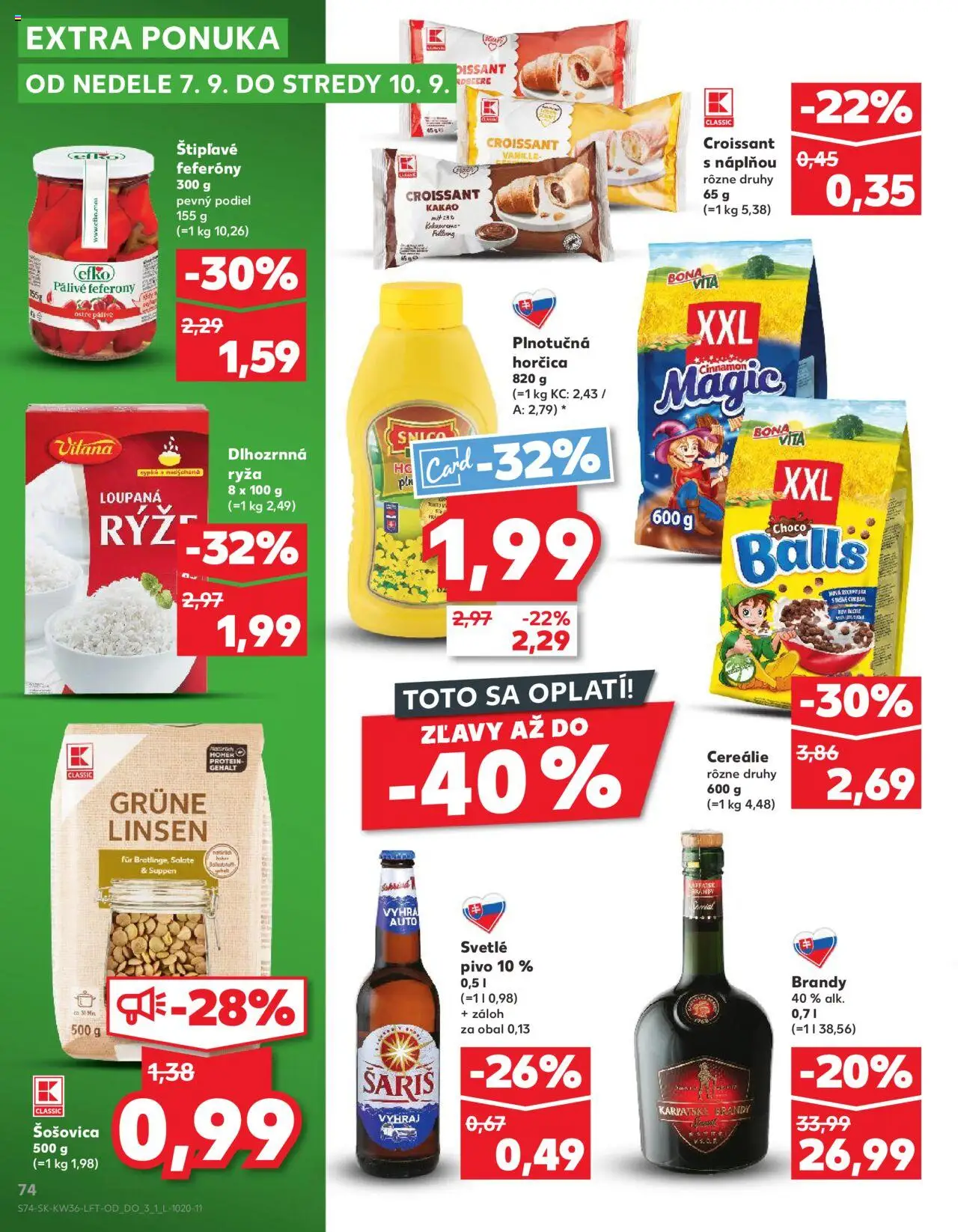 Kaufland Topolcany - Krusovce │ platný od 04.09.2025 | Strana: 74 | Produkty: Pivo, Ryža, Croissant, Kakao