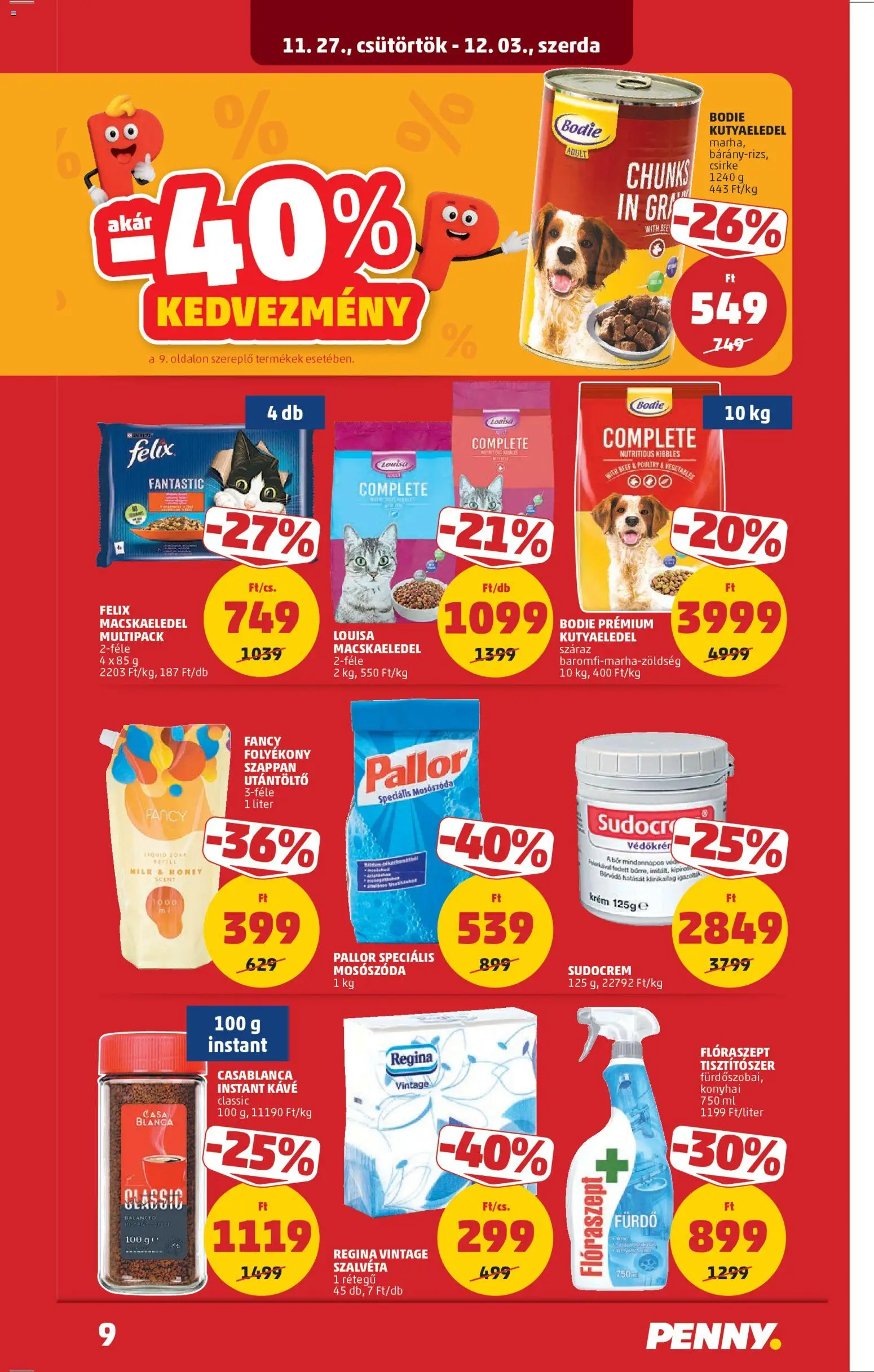 PENNY akciós ujság - amely érvényes a következő dátumtól: 27.11.2025 | Oldal: 13 | Termékek: Kutyaeledel, Folyékony szappan, Kávé, Bor