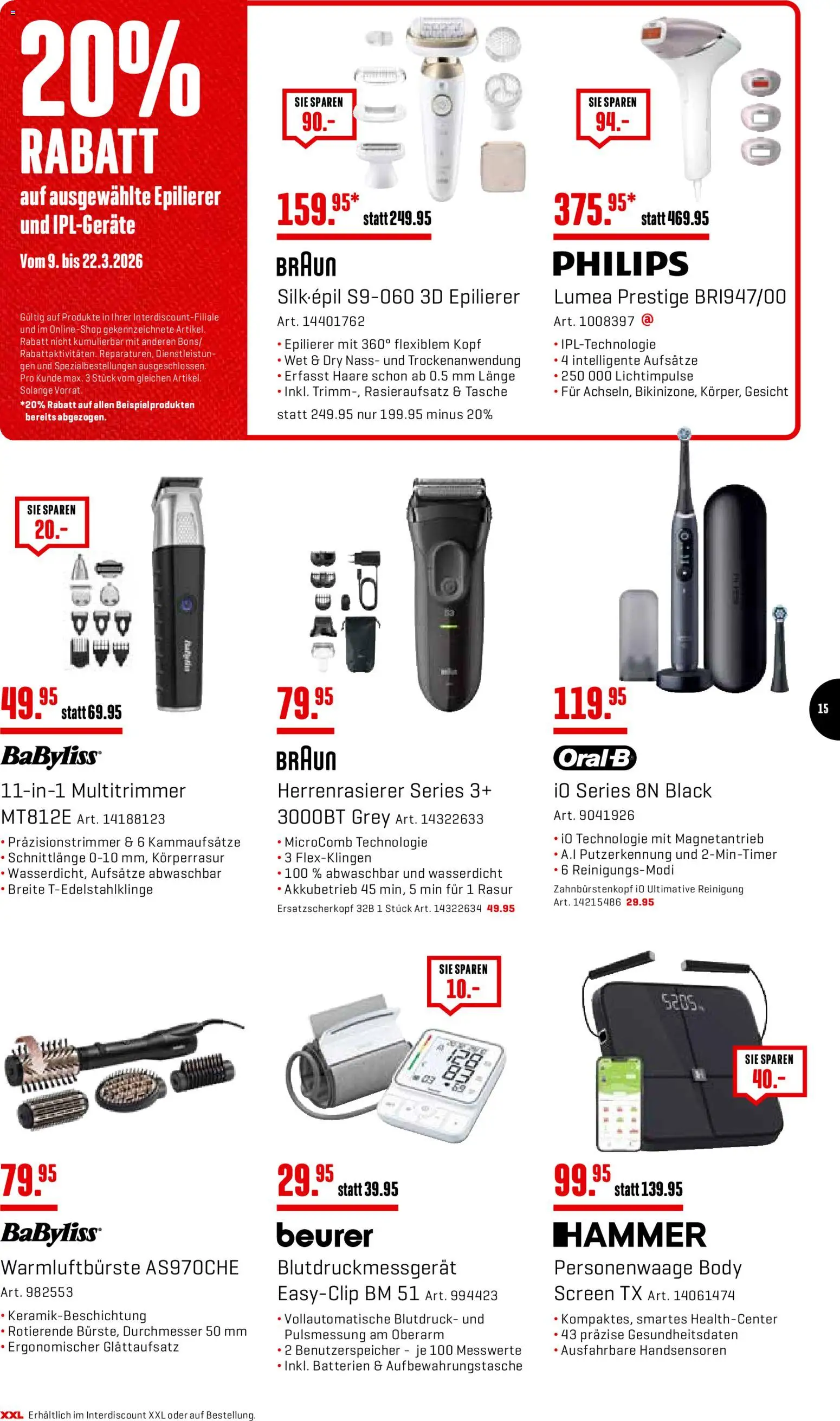 Interdiscount aktionen – gültig ab 09.03.2026 | Seite: 15 | Produkte: Personenwaage, Tasche, Philips, Epilierer