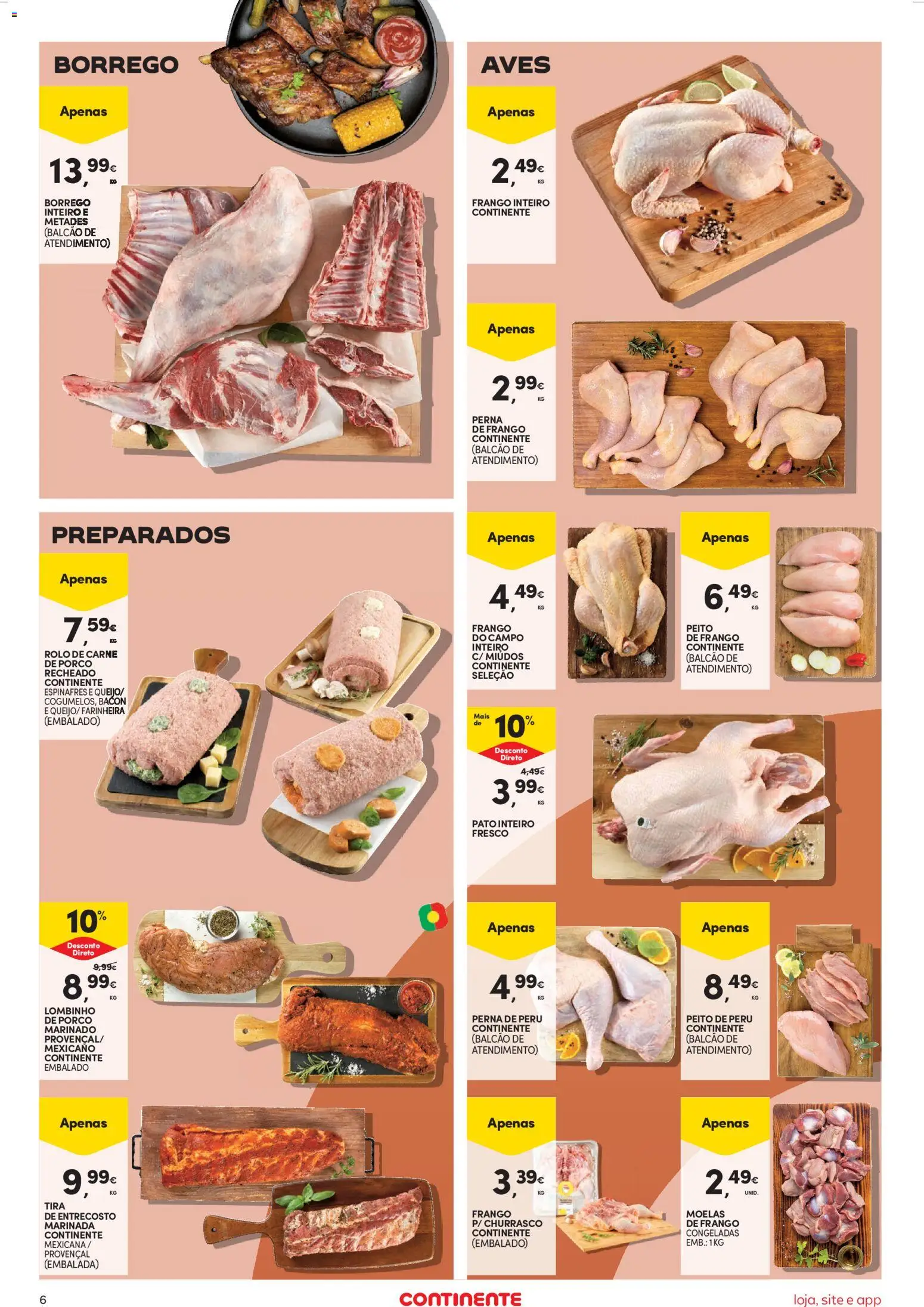 Continente Semanal Continente Bom Dia │ válido de 31.03.2026 | Página: 6 | Produtos: Bacon, Peito de frango, Carne, Moelas