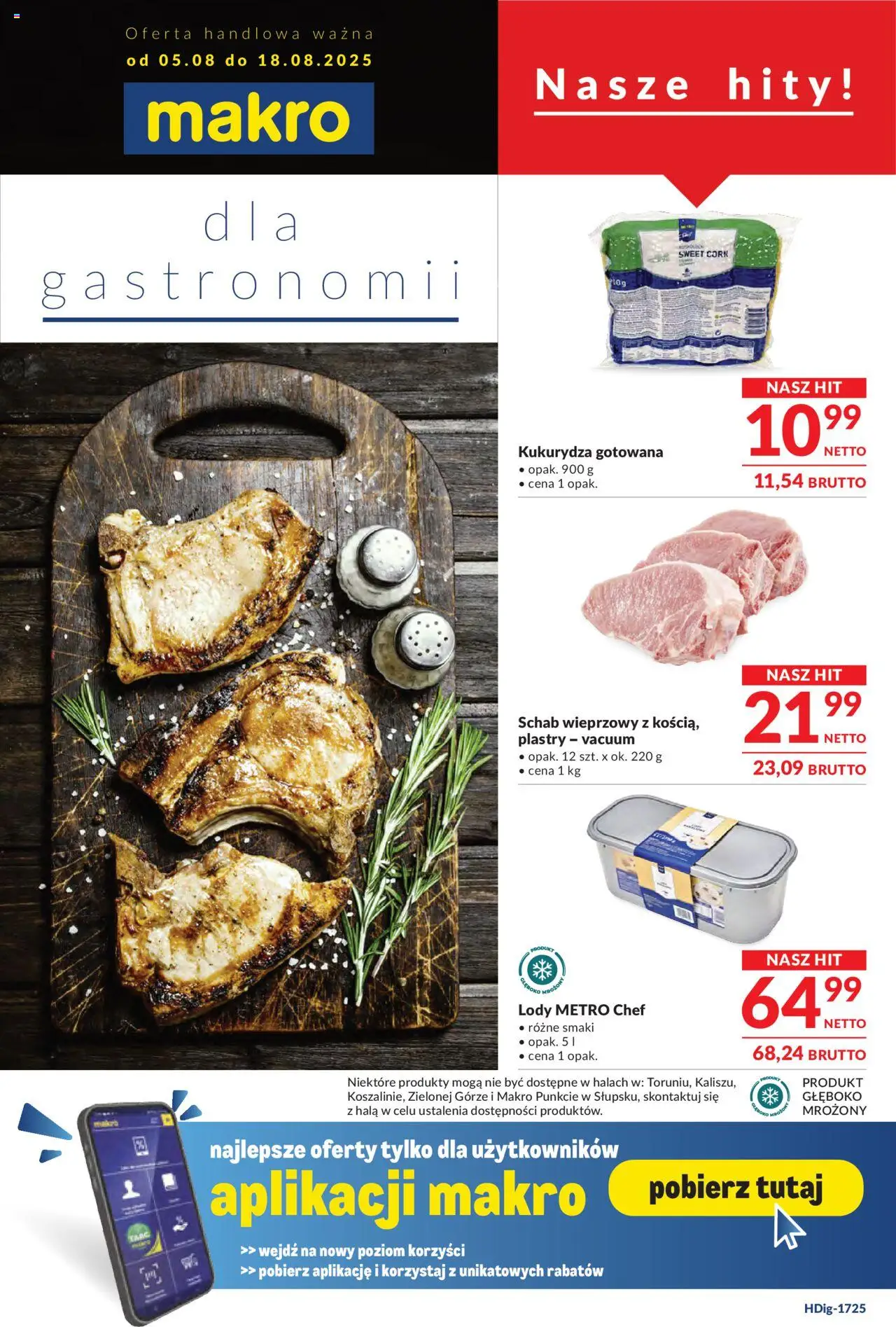 Makro Gazetka - Oferta dla gastronomii od 05.08.2025 | Strona: 1 | Produkty: Schab, Schab wieprzowy, Kukurydza gotowana, Lody