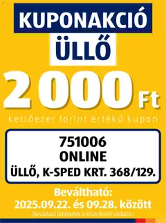 Aldi Kupón Akció | Üllő - amely érvényes a következő dátumtól: 22.09.2025