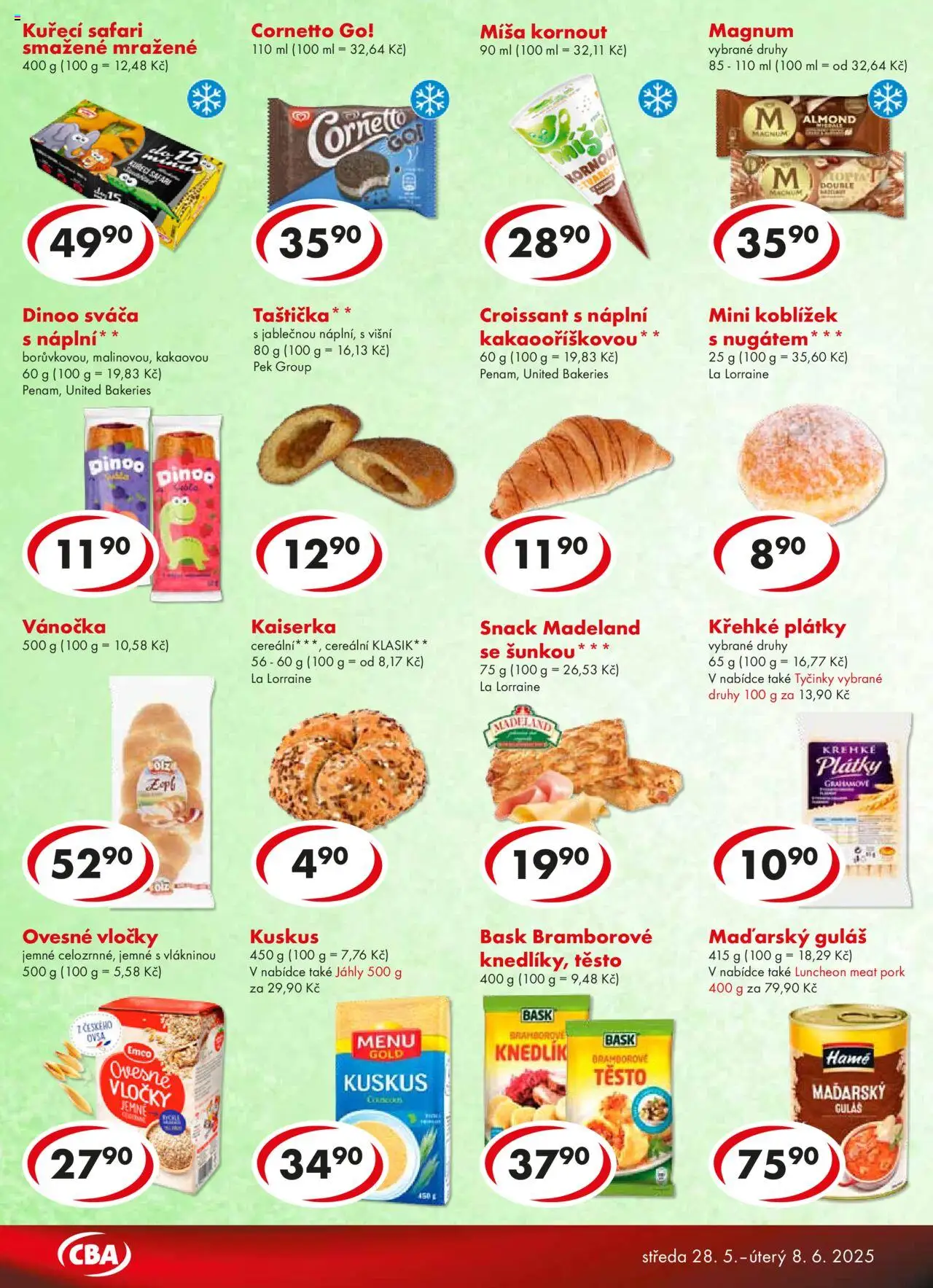 CBA leták od 28.05.2025 | Strana: 4 | Produkty: Luncheon meat, Magnum, Croissant, Guláš