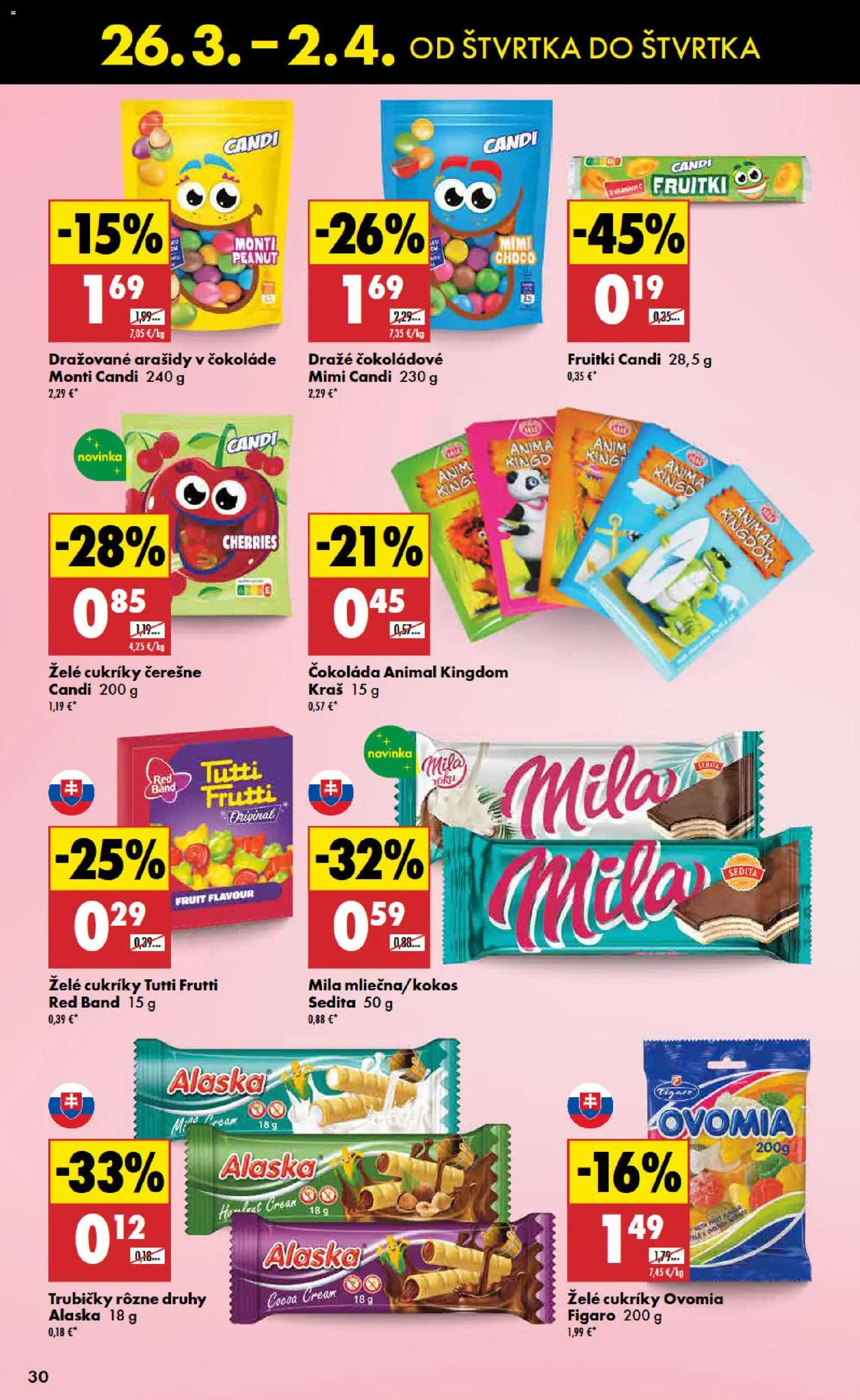 Nové Biedronka akcie – leták je platný od 26.03.2026 | Strana: 30 | Produkty: Čokoláda, Cukríky, Mila, Arašidy
