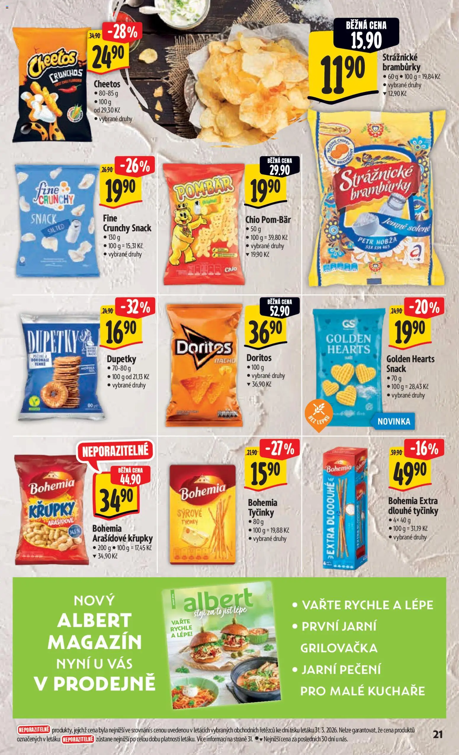 Albert leták - Hypermarket od 07.04.2026 | Strana: 31 | Produkty: Strážnické brambůrky, Bramburky, Doritos, Sýrové tyčinky