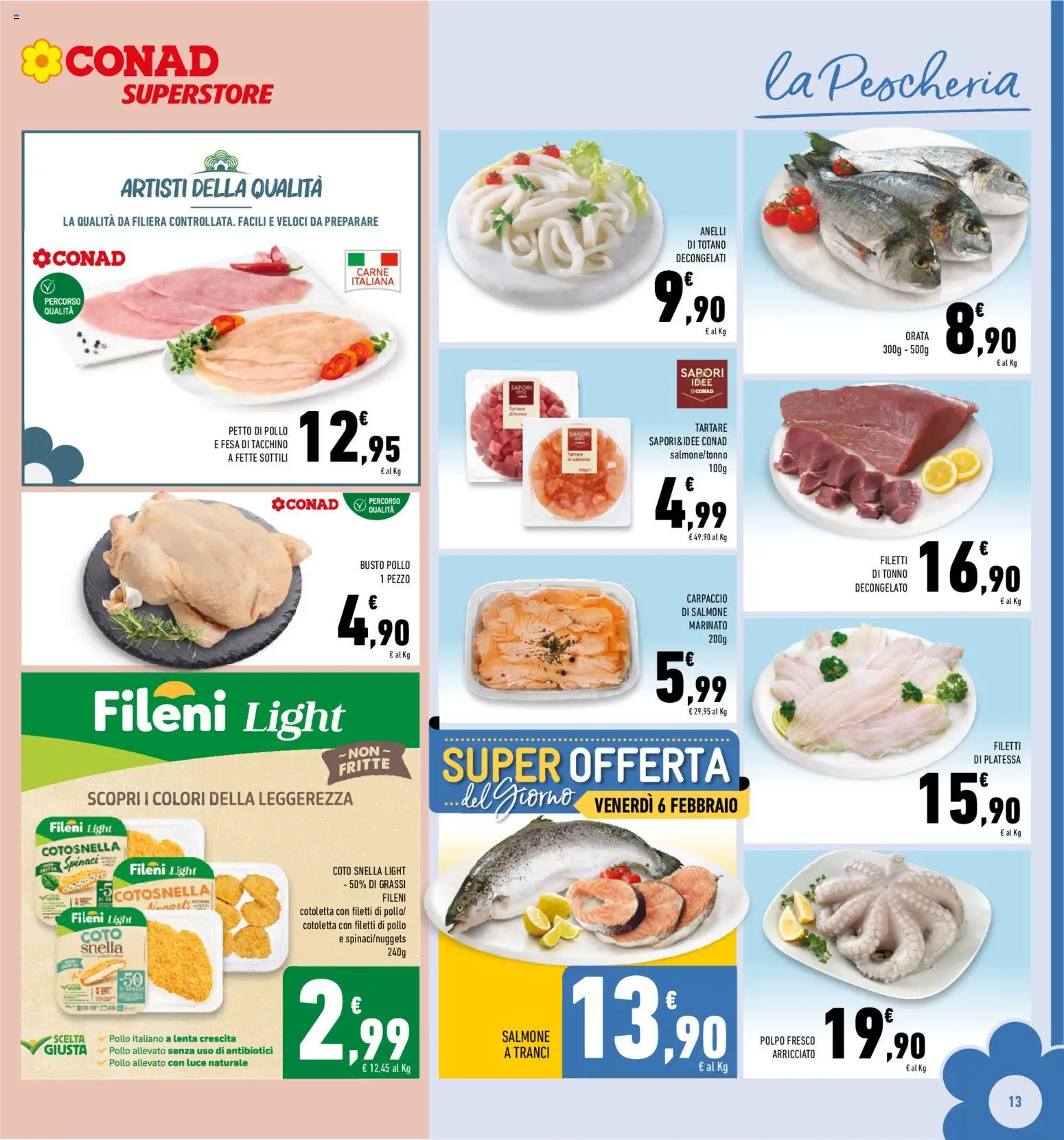Volantino Conad del 29.01.2026 | Pagina: 13 | Prodotti: Salmone, Orata, Spinaci, Totano