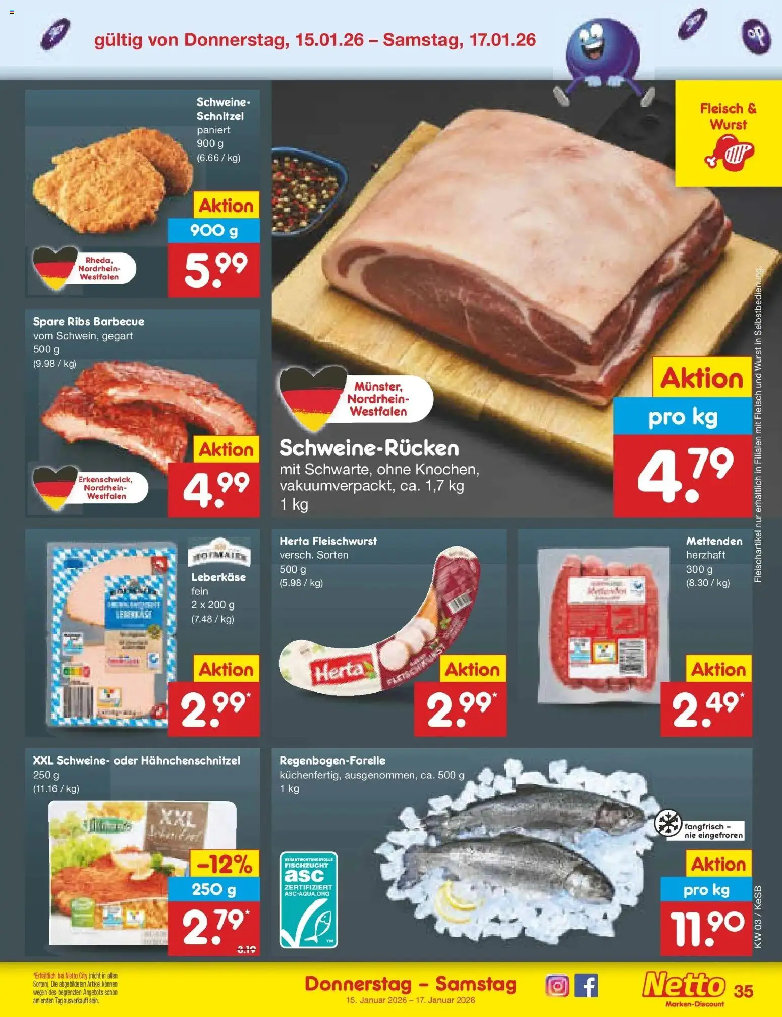Netto Marken-Discount prospekt Bonn	 – gültig ab 12.01.2026 | Seite: 45 | Produkte: Herta fleischwurst, Schnitzel, Fleisch, Leberkase