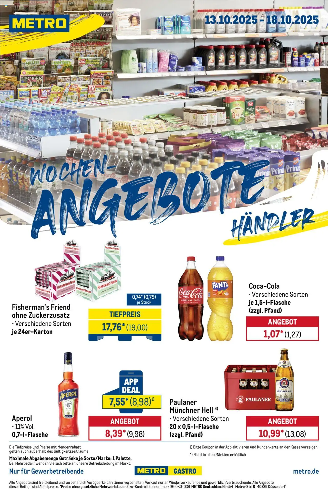 Metro Wochen-Angebote Händler – gültig ab 13.10.2025 | Seite: 1 | Produkte: Fanta, Zucker, Aperol, Paulaner