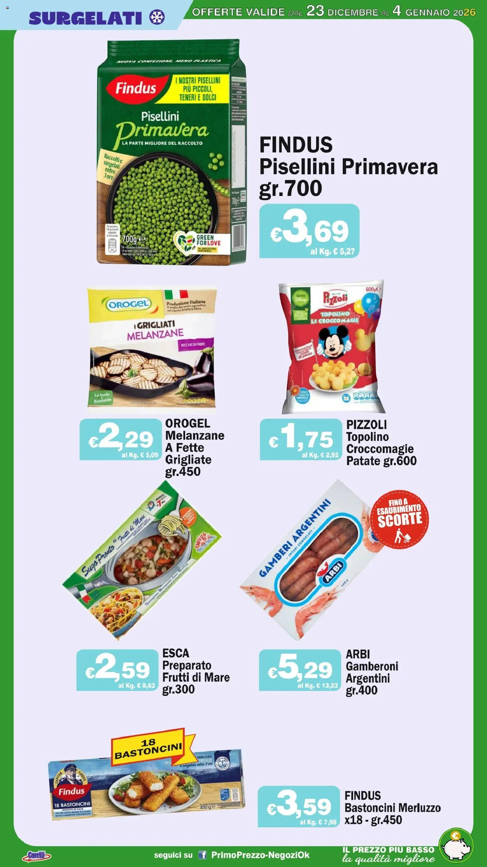 Volantino Primo Prezzo del 23.12.2025 | Pagina: 33 | Prodotti: Merluzzo, Gamberi, Patate, Sugo