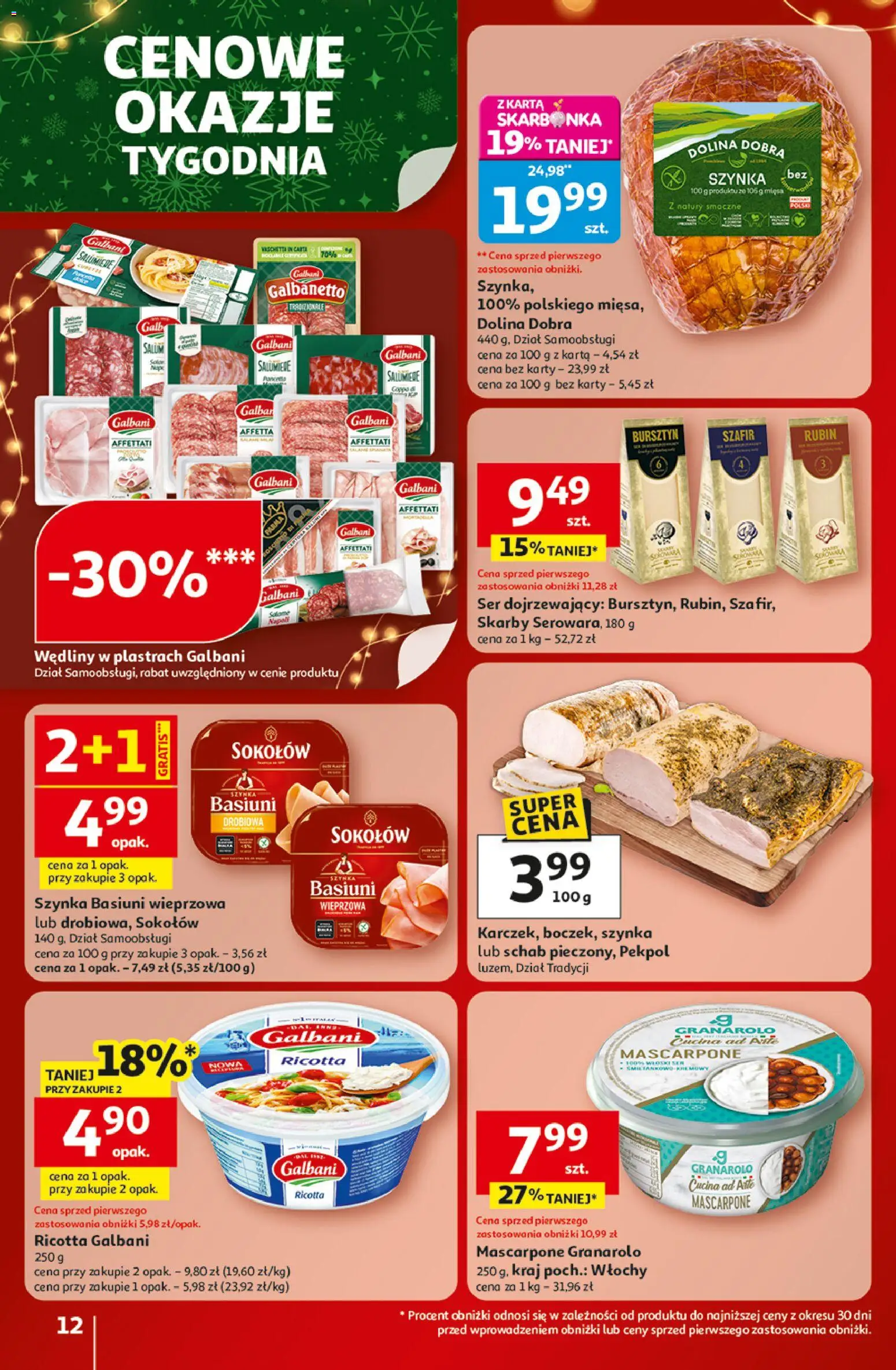Auchan Gazetka - Święta jak babcię kocham Hipermarket od 18.12.2025 | Strona: 12 | Produkty: Ser dojrzewający, Ser, Wędliny, Ricotta