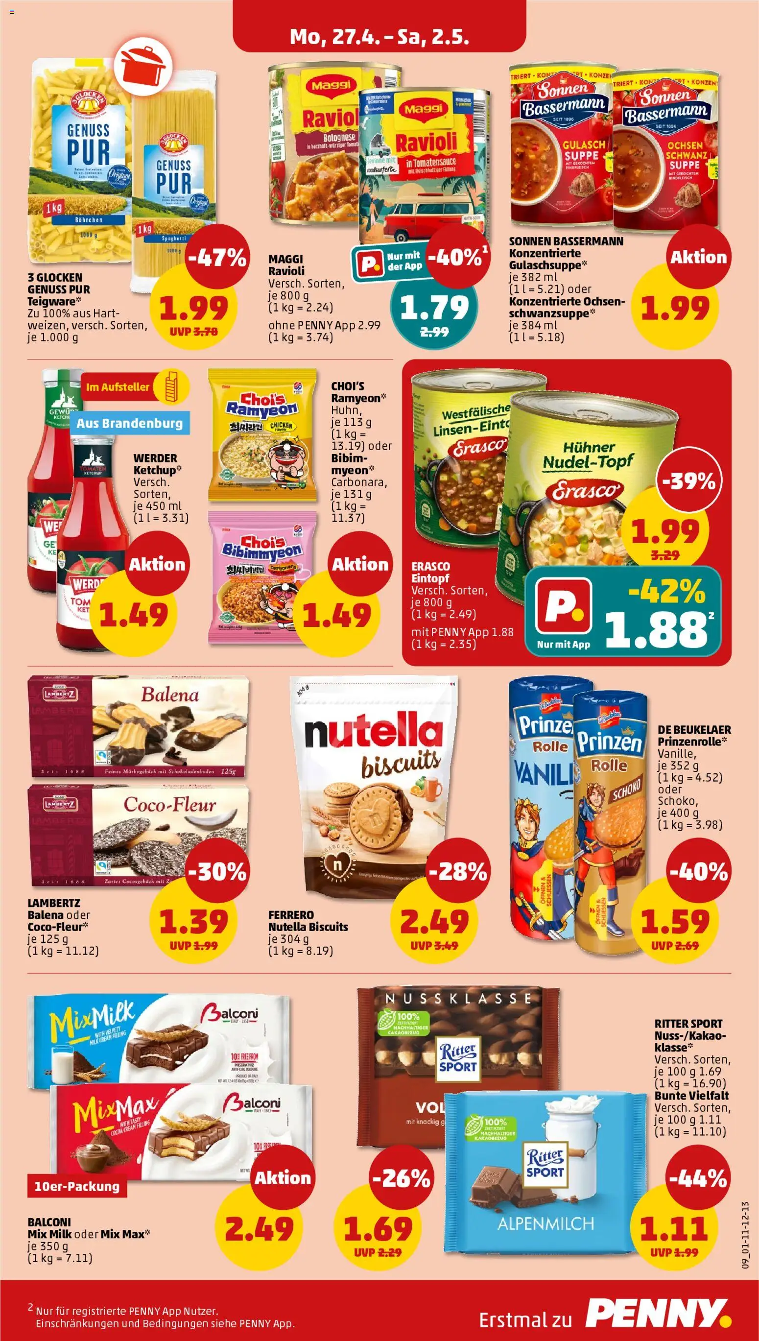 Penny Prospekt 	 – gültig ab 27.04.2026 | Seite: 13 | Produkte: Maggi, Nutella, Gulasch, Erasco