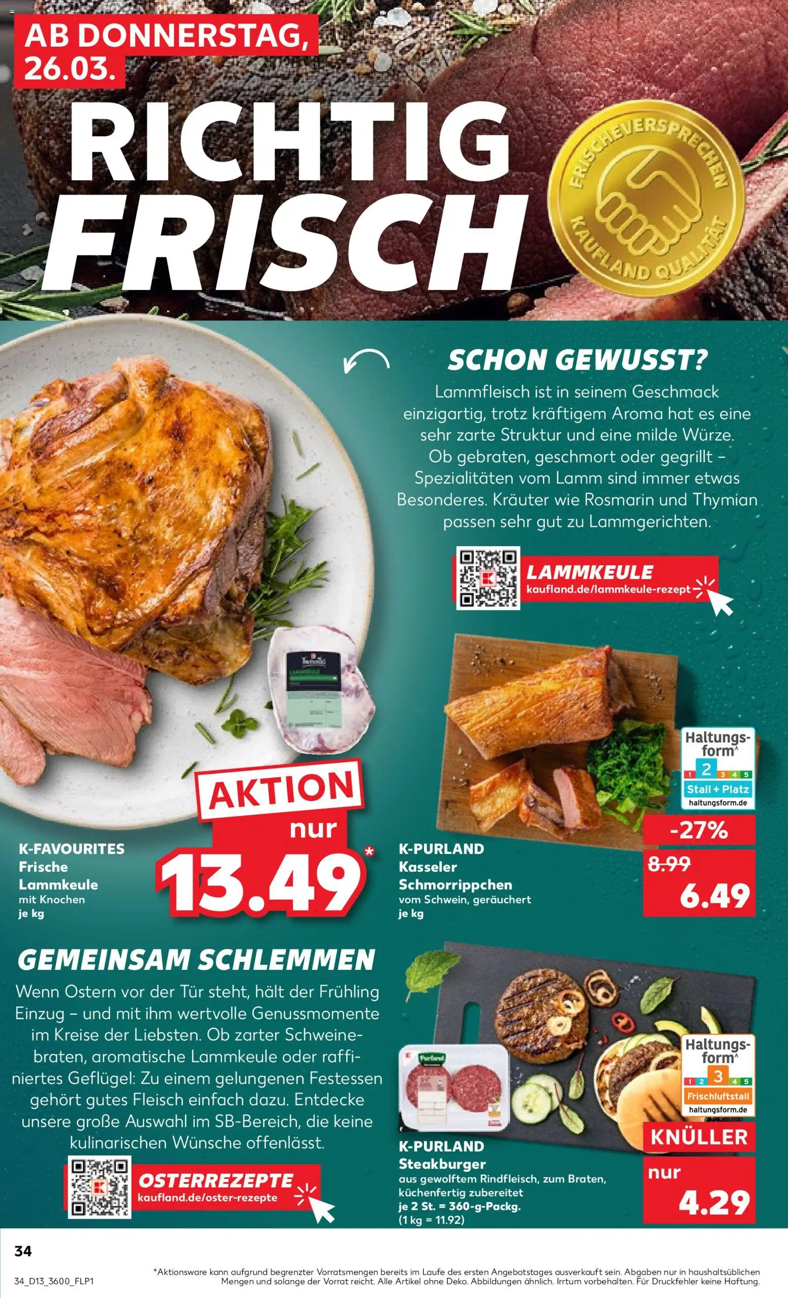 Kaufland Prospekt Zeitz	 – gültig ab 26.03.2026 | Seite: 34 | Produkte: Lammkeule, Tür, Fleisch