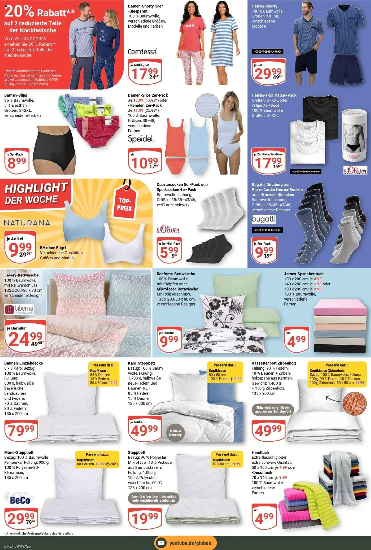 Globus Prospekt Leipzig – gültig ab 23.02.2026 | Seite: 22 | Produkte: Top, Gewicht, Bettwäsche, Kopfkissen