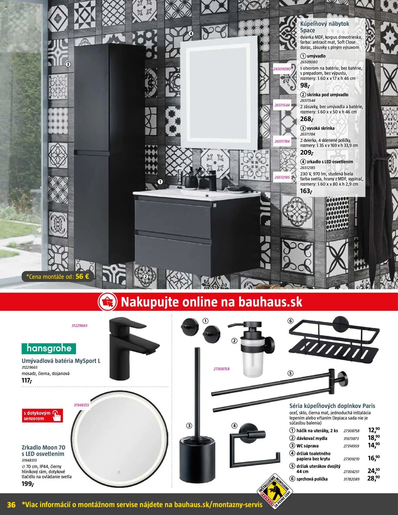 Nové Bauhaus akcie – leták je platný od 09.03.2026 | Strana: 36 | Produkty: Nábytok, Kupeľňový nábytok, Skrinka pod umývadlo, Zrkadlo