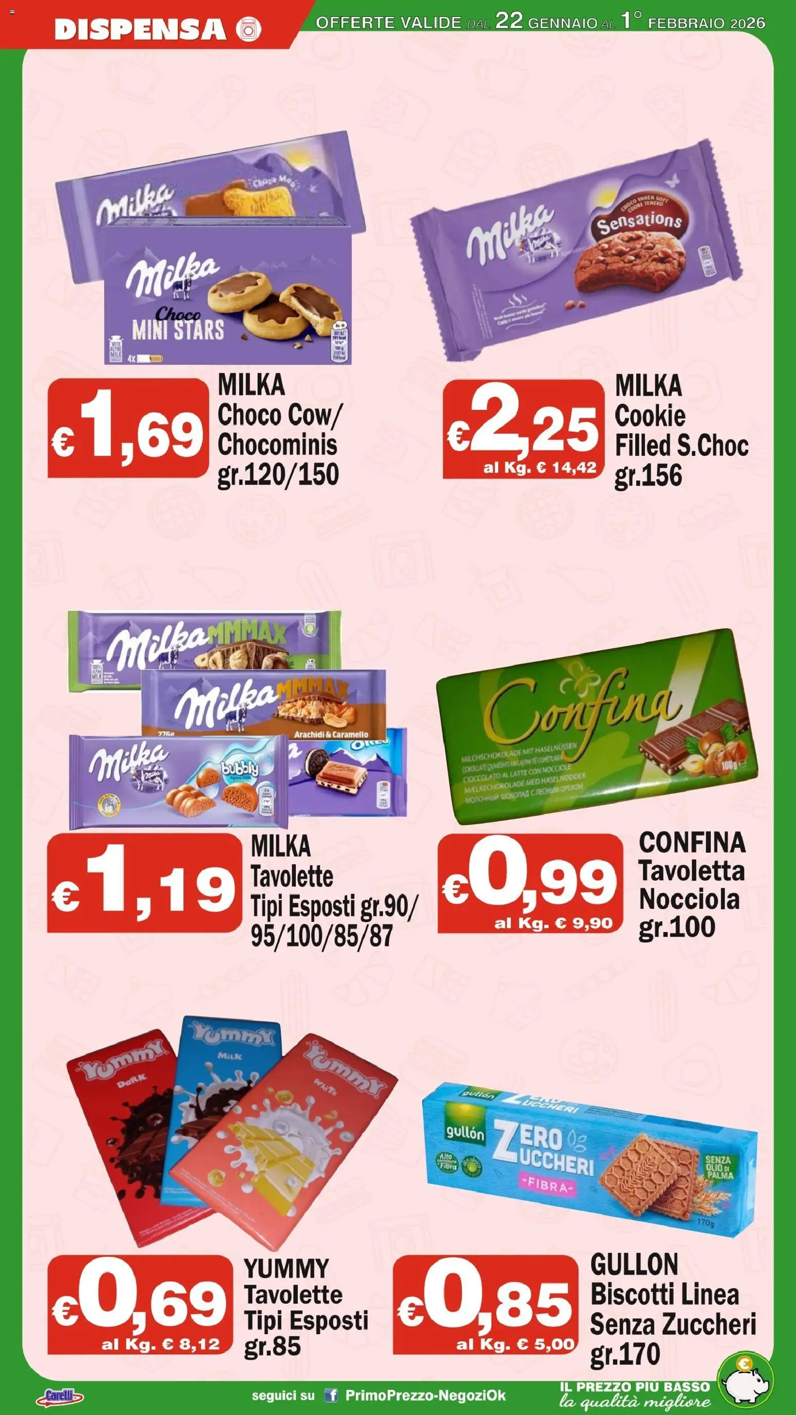 Volantino Primo Prezzo del 22.01.2026 | Pagina: 15 | Prodotti: Cioccolato, Biscotti, Nocciole, Arachidi