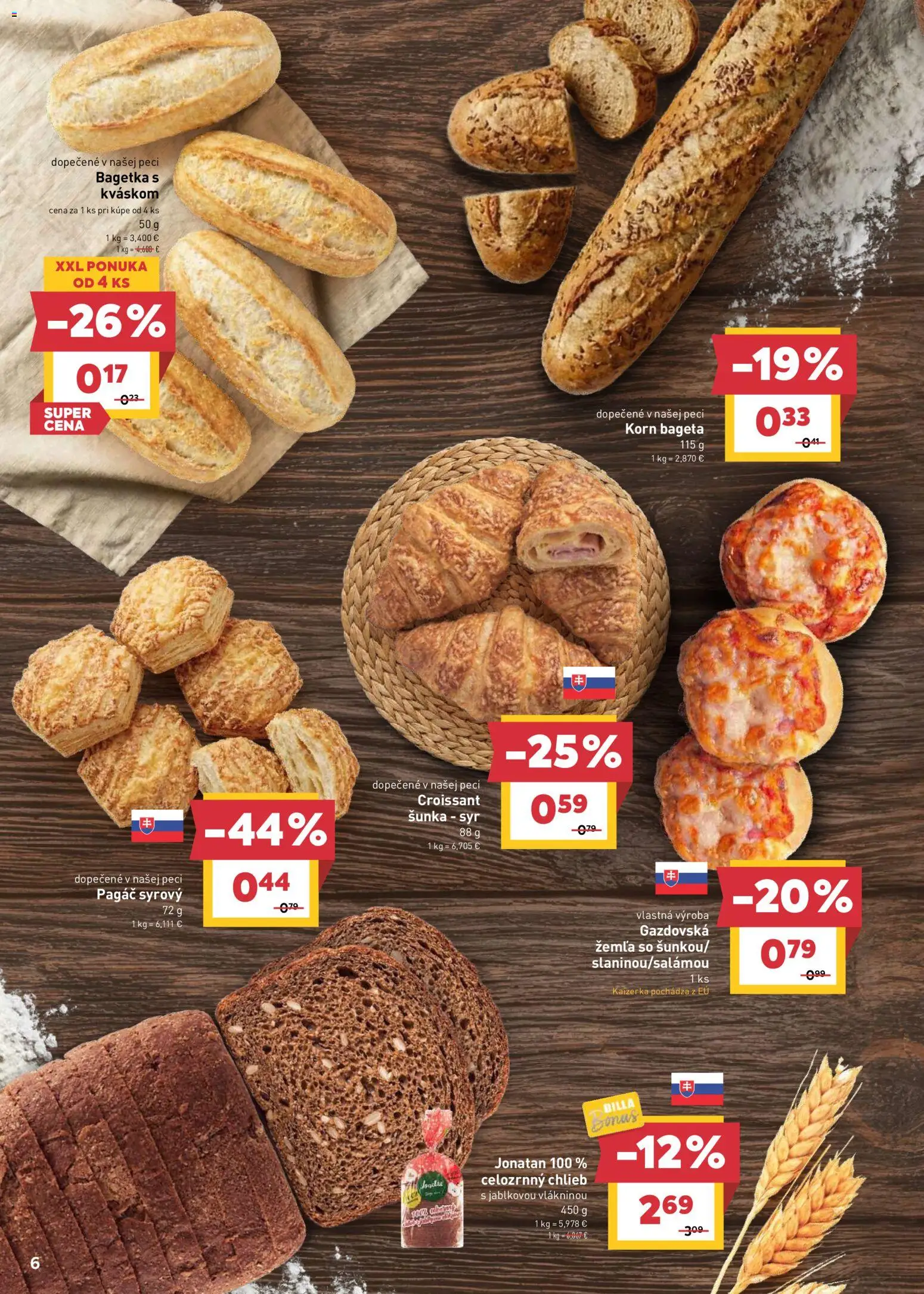 Nové Billa akcie – leták je platný od 22.04.2026 | Strana: 6 | Produkty: Syr, Chlieb, Šunka, Croissant