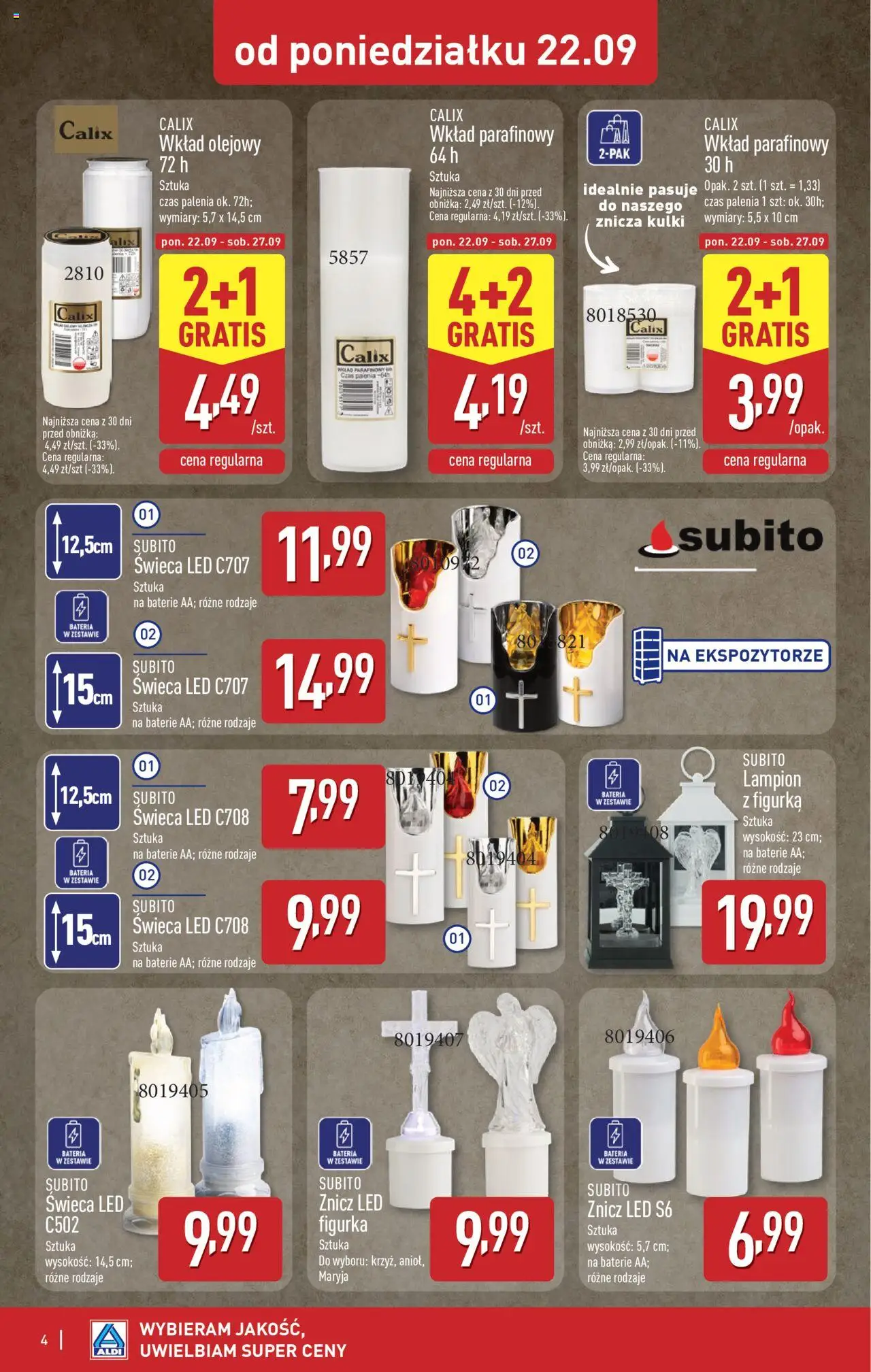Aldi Gazetka - Światełko pamięci od 22.09.2025 | Strona: 4 | Produkty: Znicz LED, Baterie, Bateria