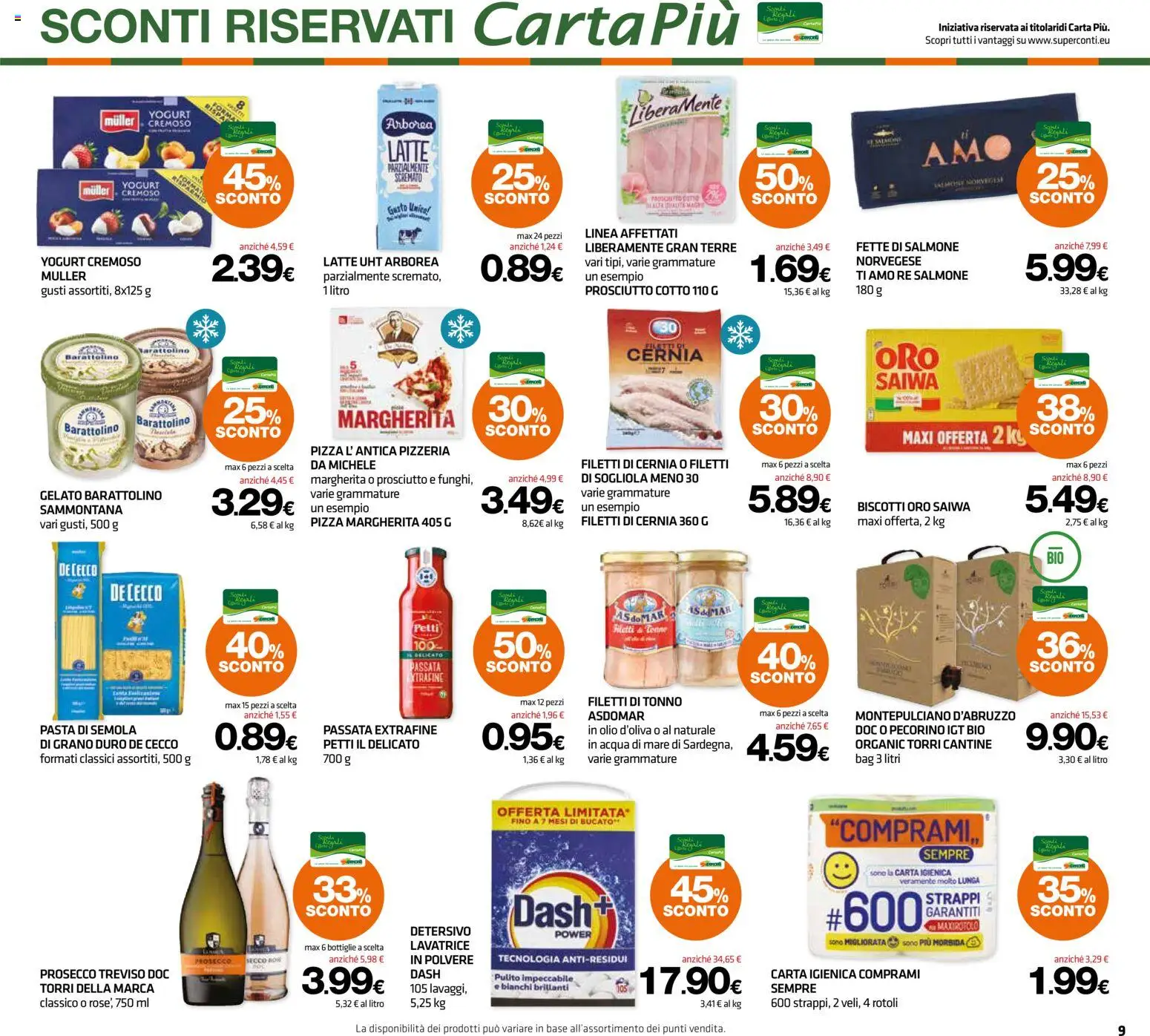 Volantino Superconti del 23.04.2026 | Pagina: 9 | Prodotti: Yogurt, Biscotti, Prosecco, Tonno