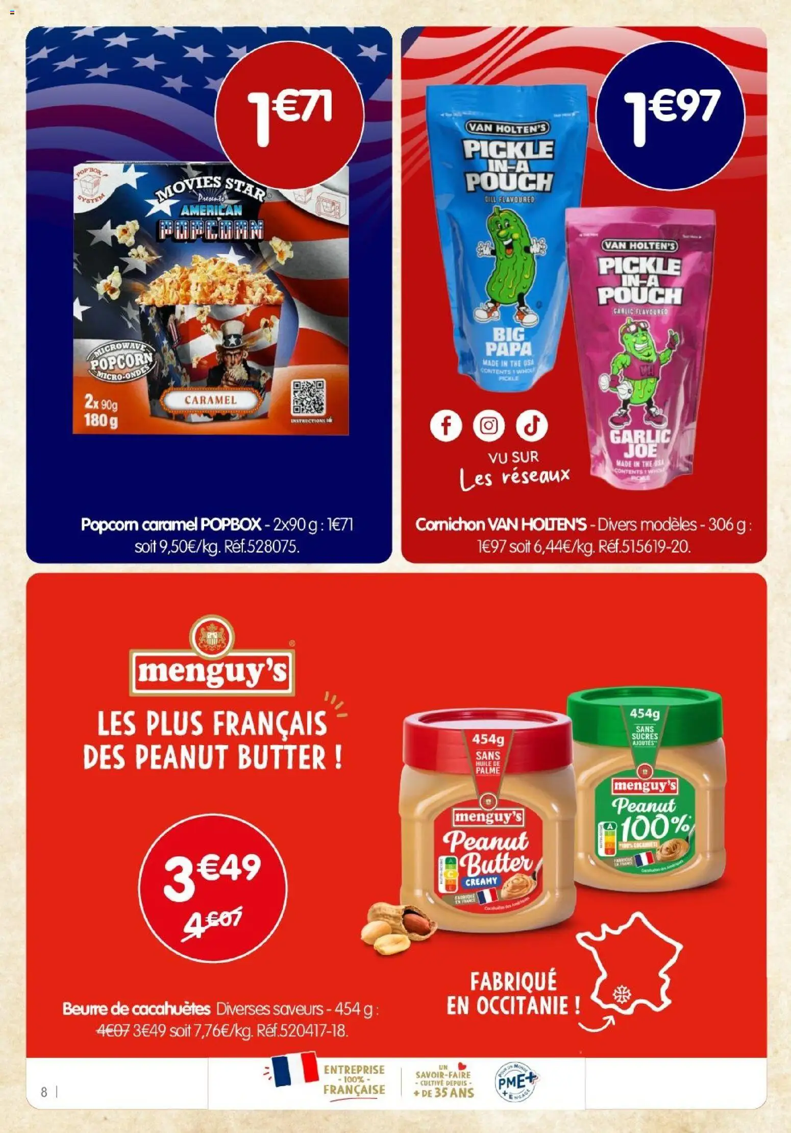 {H1} | Page: 8 | Produits: Popcorn, Beurre de cacahuètes, Beurre, Thé