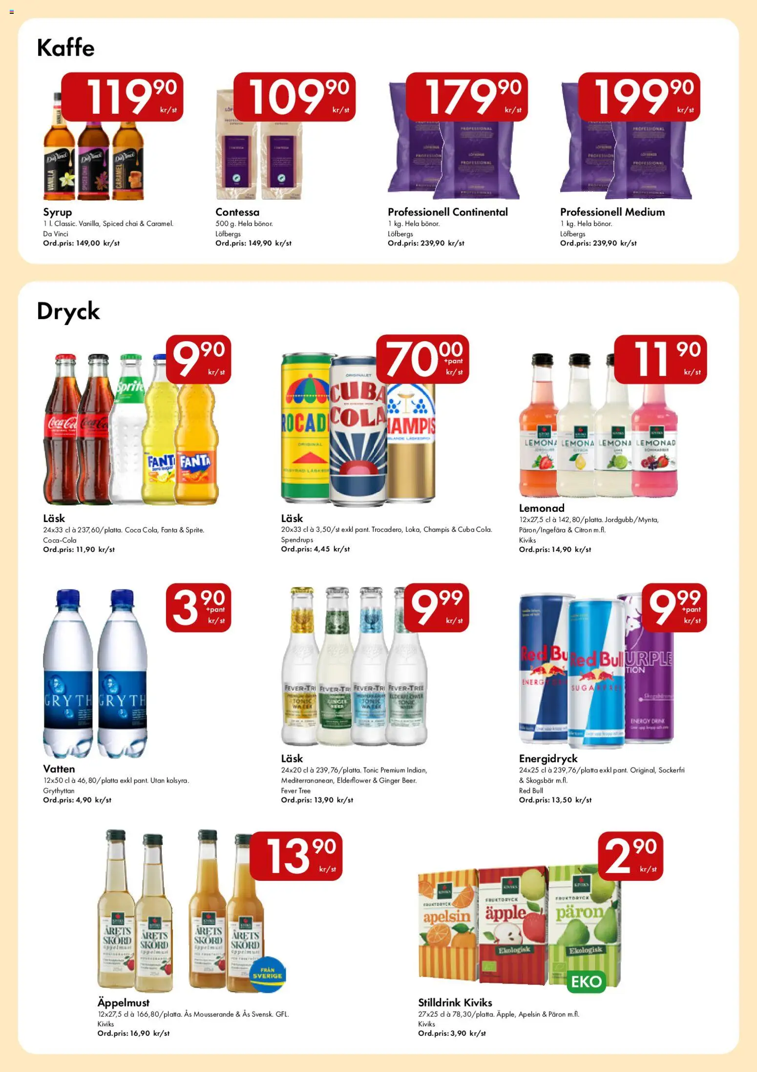 Snabbgross reklamblad aktuell från 20.04.2026 | Sida: 12 | Produkter: Red bull, Kaffe, Apelsin, Citron