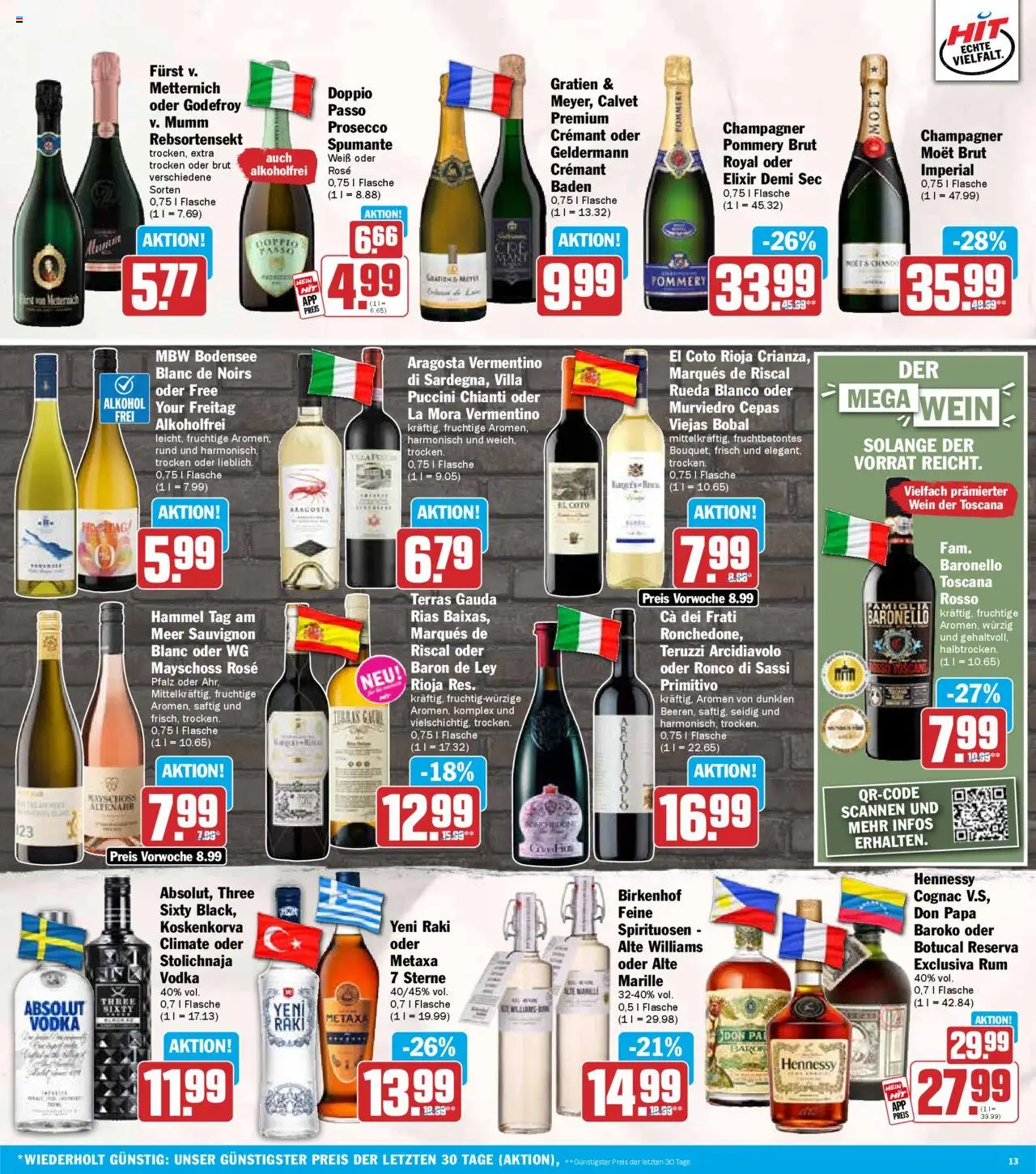 HIT - Sachsen – gültig ab 29.09.2025 | Seite: 13 | Produkte: Rum, Metaxa, Prosecco, Wein