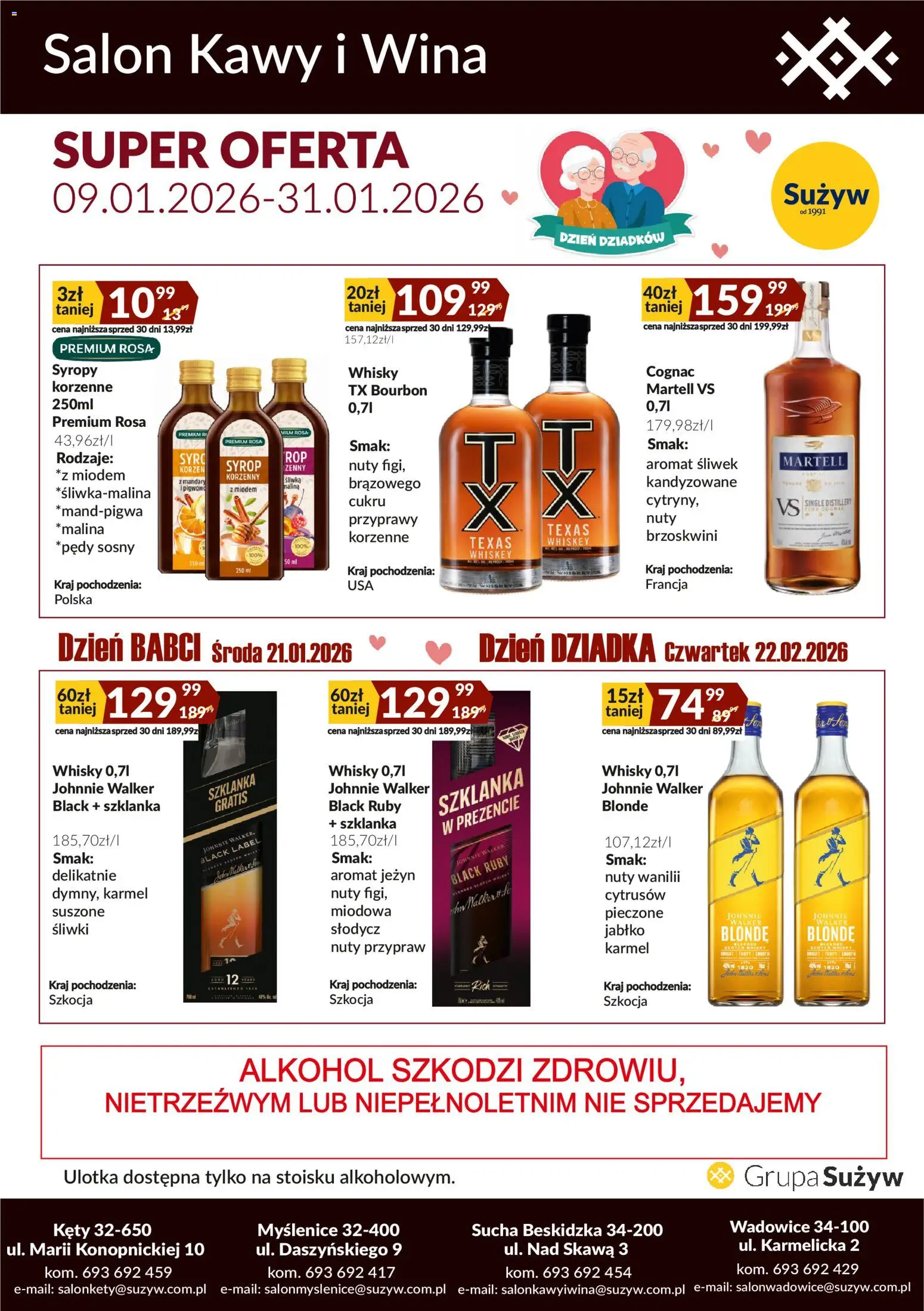 Sużyw Gazetka - Salon kawy i wina od 09.01.2026 | Strona: 2 | Produkty: Syrop, Black Label, Alkohol, Przyprawy