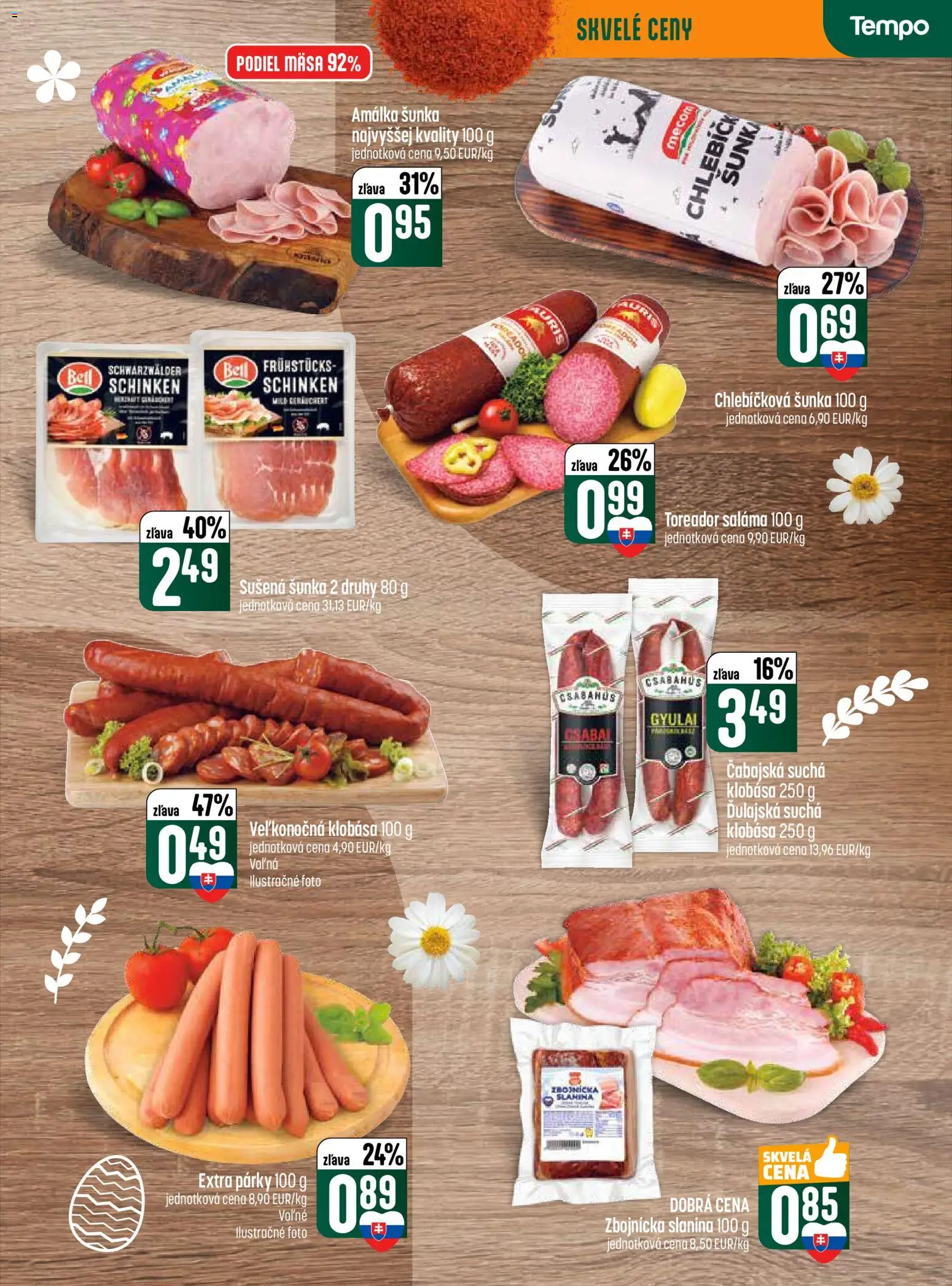 Nové COOP Jednota akcie – leták je platný od 19.03.2026 | Strana: 3 | Produkty: Saláma, Šunka, Slanina, Klobása