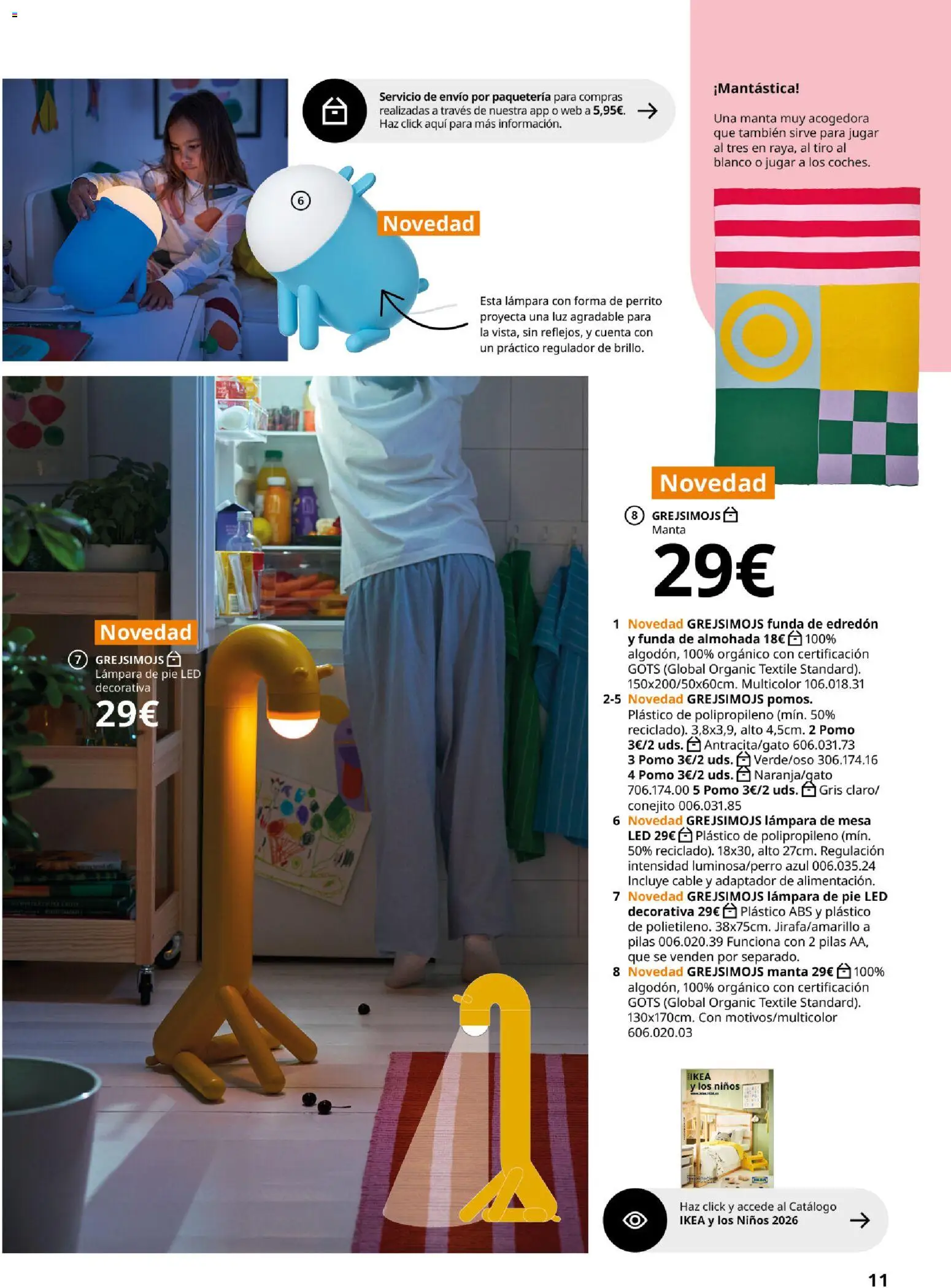 Catálogo IKEA Colección Grejsimojs │ válido desde el 01.02.2026 | Página: 11 | Productos: Funda, Adaptador, Lámpara de pie, Almohada