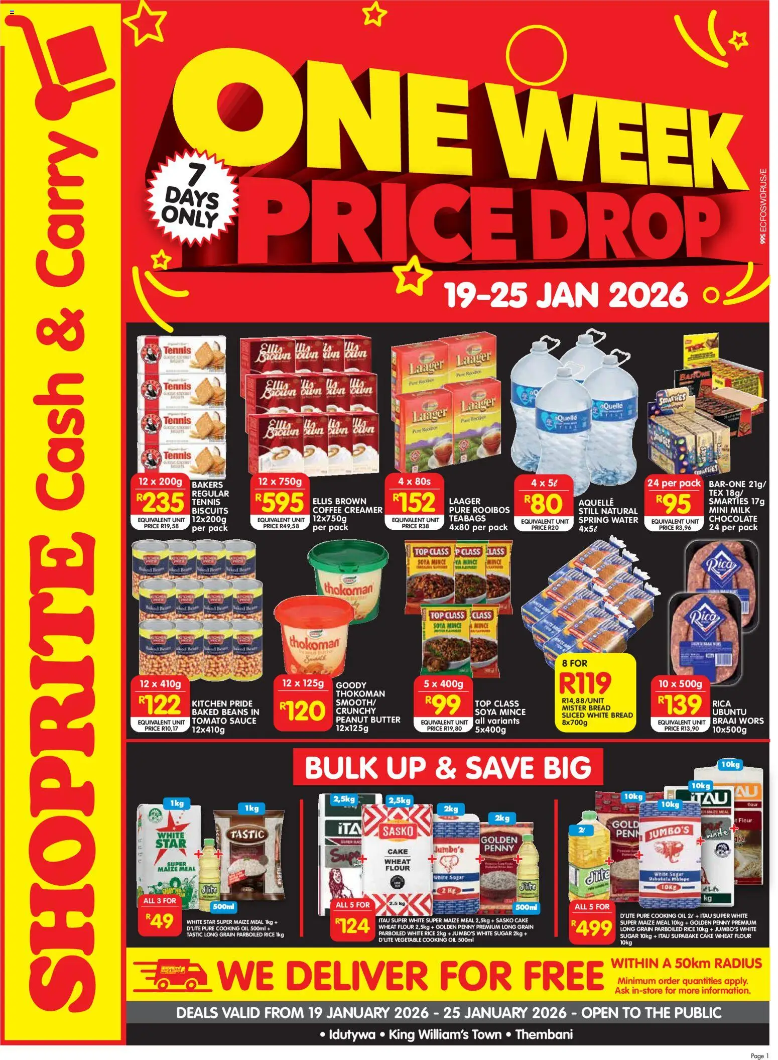 New Shoprite catalogue – valid from 19.01.2026 | Page: 1 | Products: Coffee, Soya mince, Sauce, Sugar