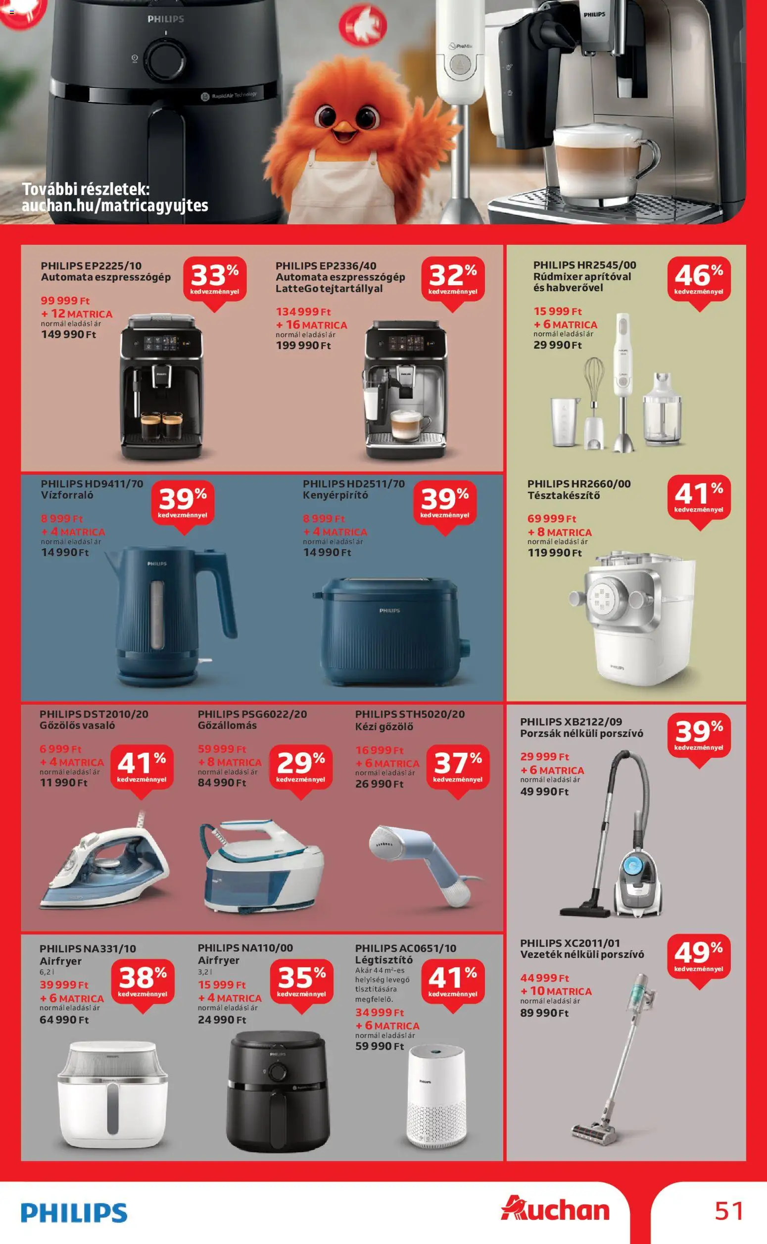 Auchan akciós ujság - amely érvényes a következő dátumtól: 18.12.2025 | Oldal: 51 | Termékek: Porzsák nélküli porszívó, Légtisztító, Vízforraló, Kézi gőzölő