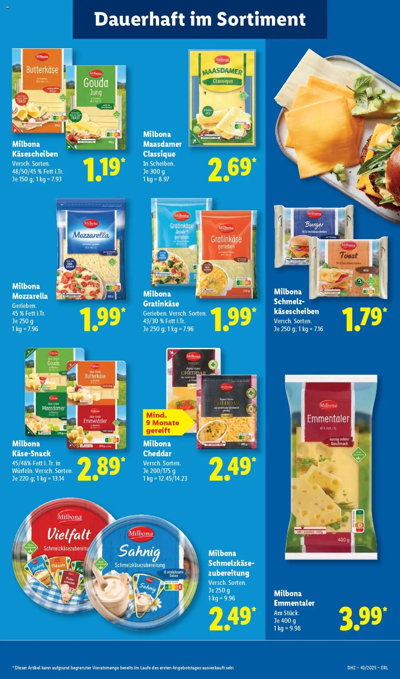 Lidl Prospekt Ochsenfurt – gültig ab 20.10.2025 | Seite: 13 | Produkte: Mozzarella, Gouda, Burger, Schinken